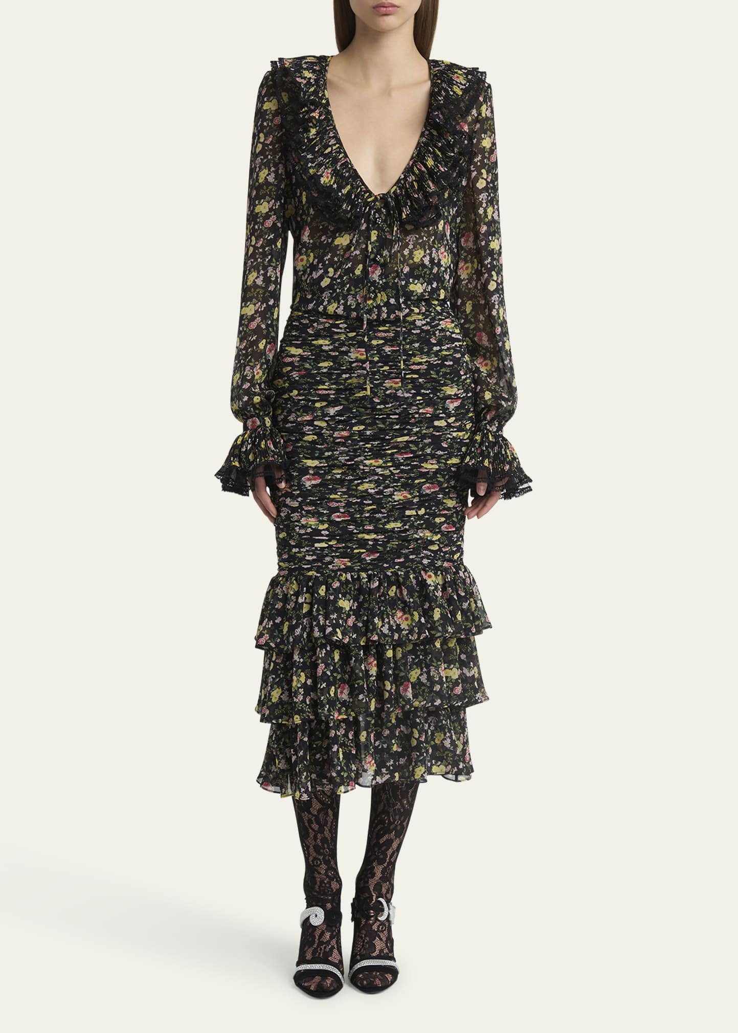 Semi Sheer Flower Print Blouse - 2