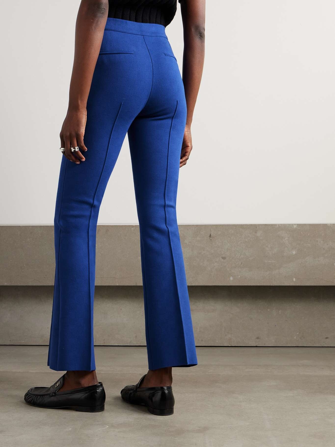 HIGH SPORT Checked stretch jacquard-cotton flared pants Blue