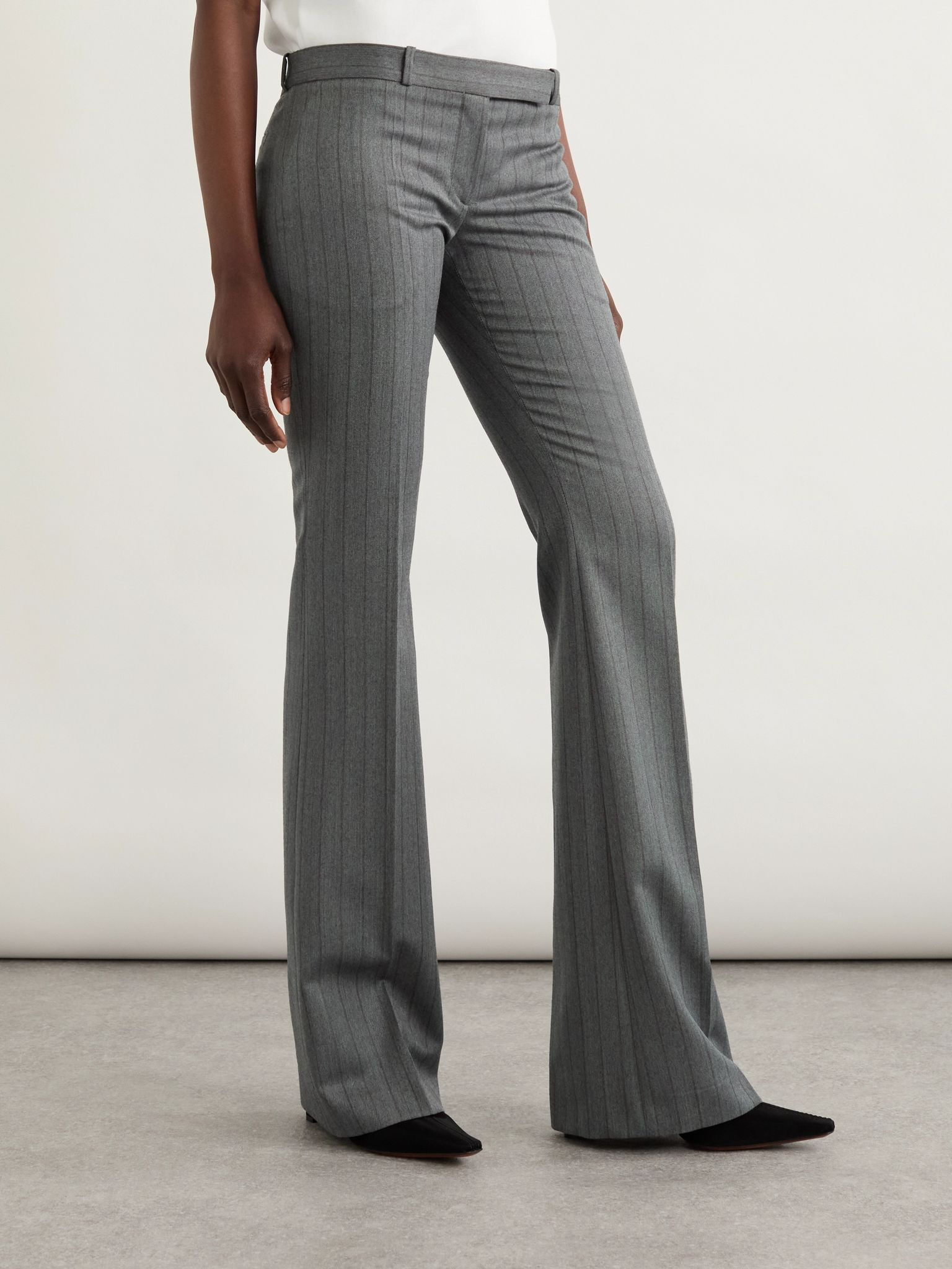 Striped herringbone wool flared pants Gray - 3