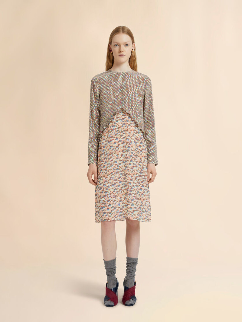Marni PINK AND BEIGE CRÊPE DE CHINE DRESS WITH CRISS CROSS AND ANEMONES PRINT outlook
