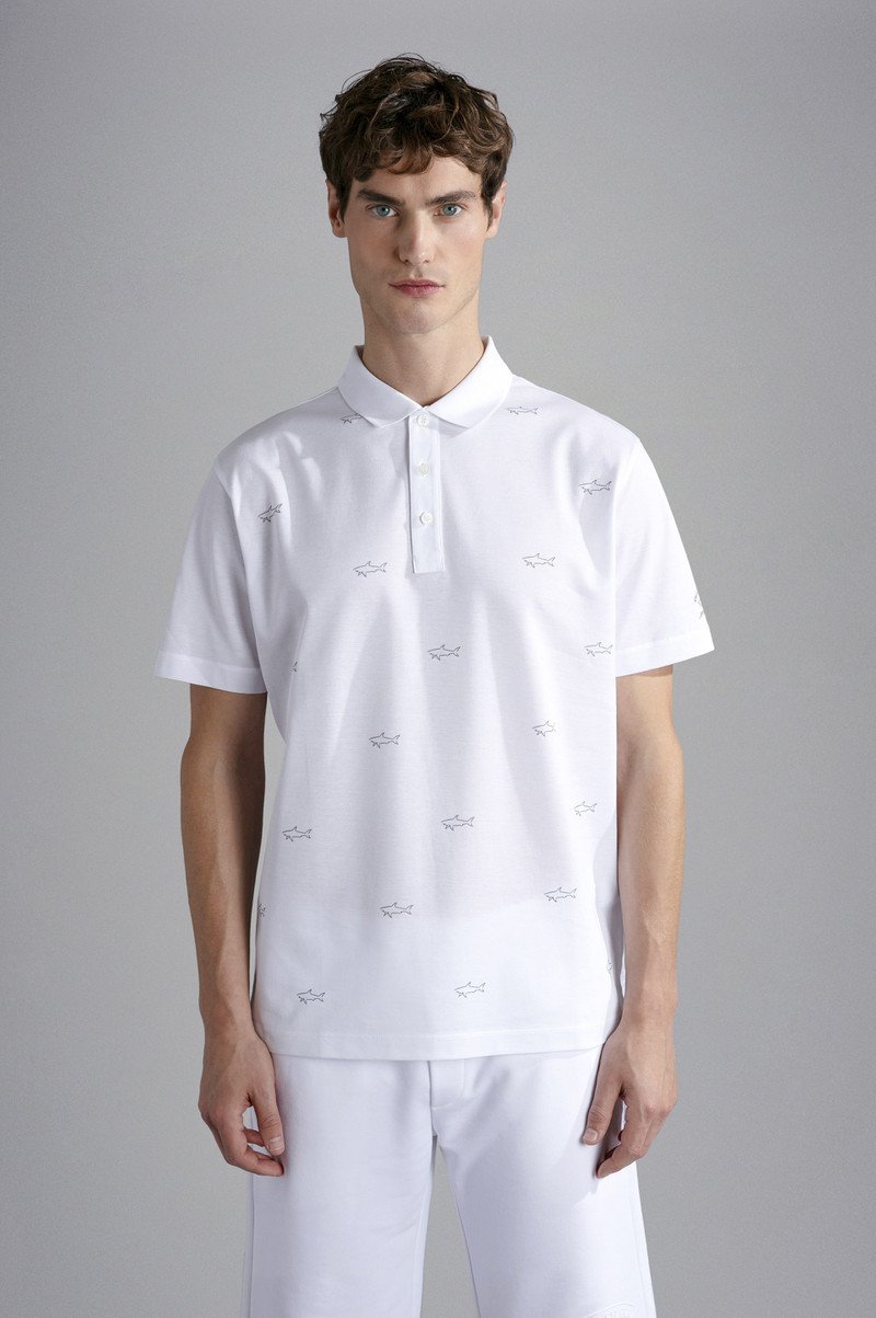 COTTON PIQUE POLO SHIRT WITH ALL OVER REFLEX SHARK PRINT 6