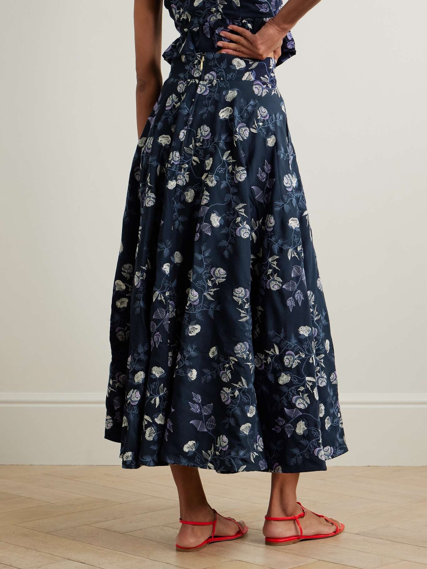 Bergamota Sueño embroidered twill midi skirt - 3