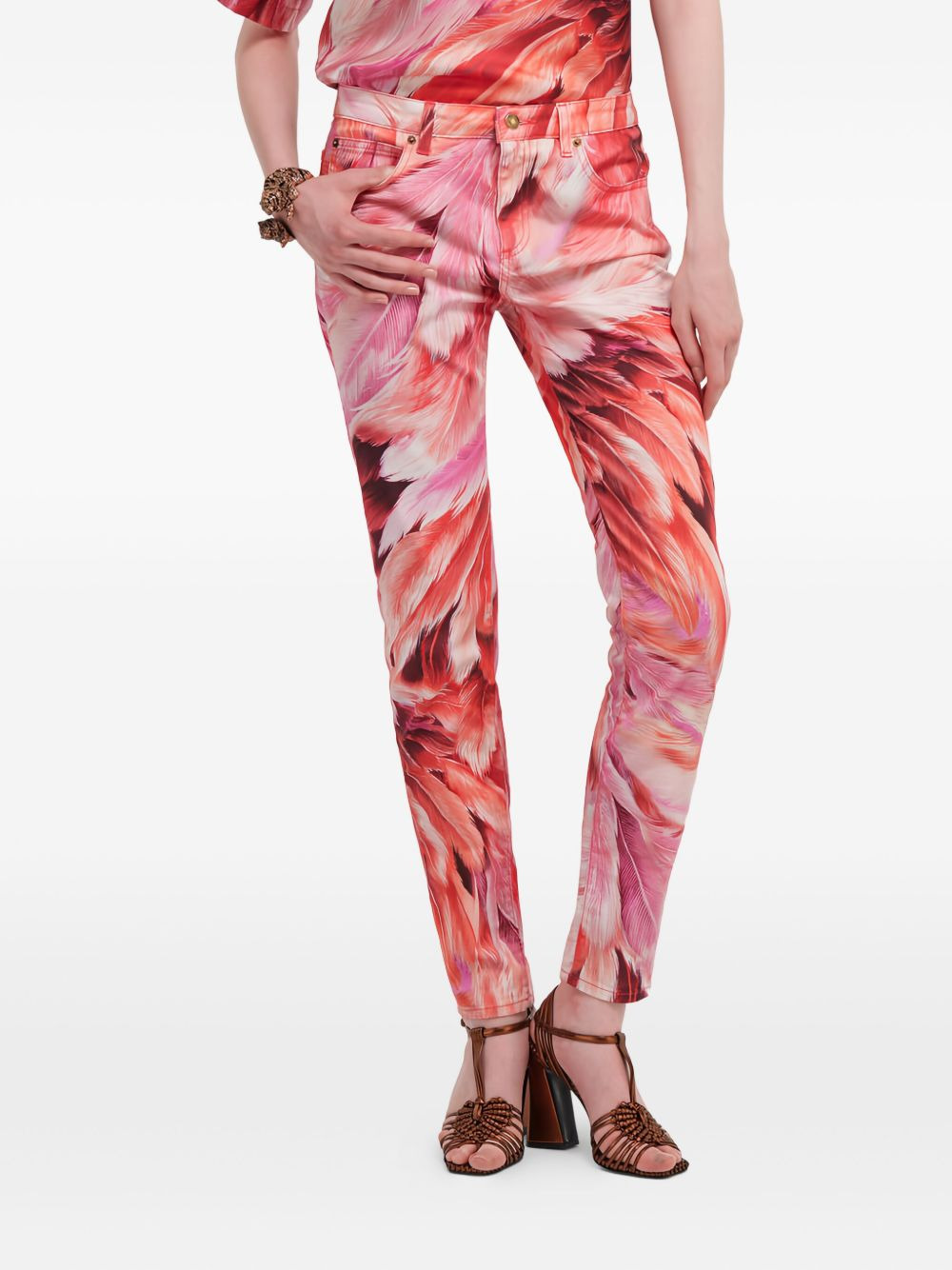 feather-print cotton jeans - 3