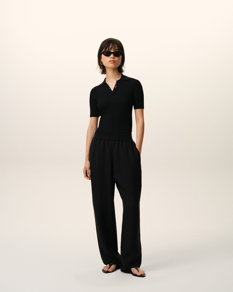 AMI Paris BLACK BLENDED LINEN ELASTICATED WAIST TROUSERS outlook