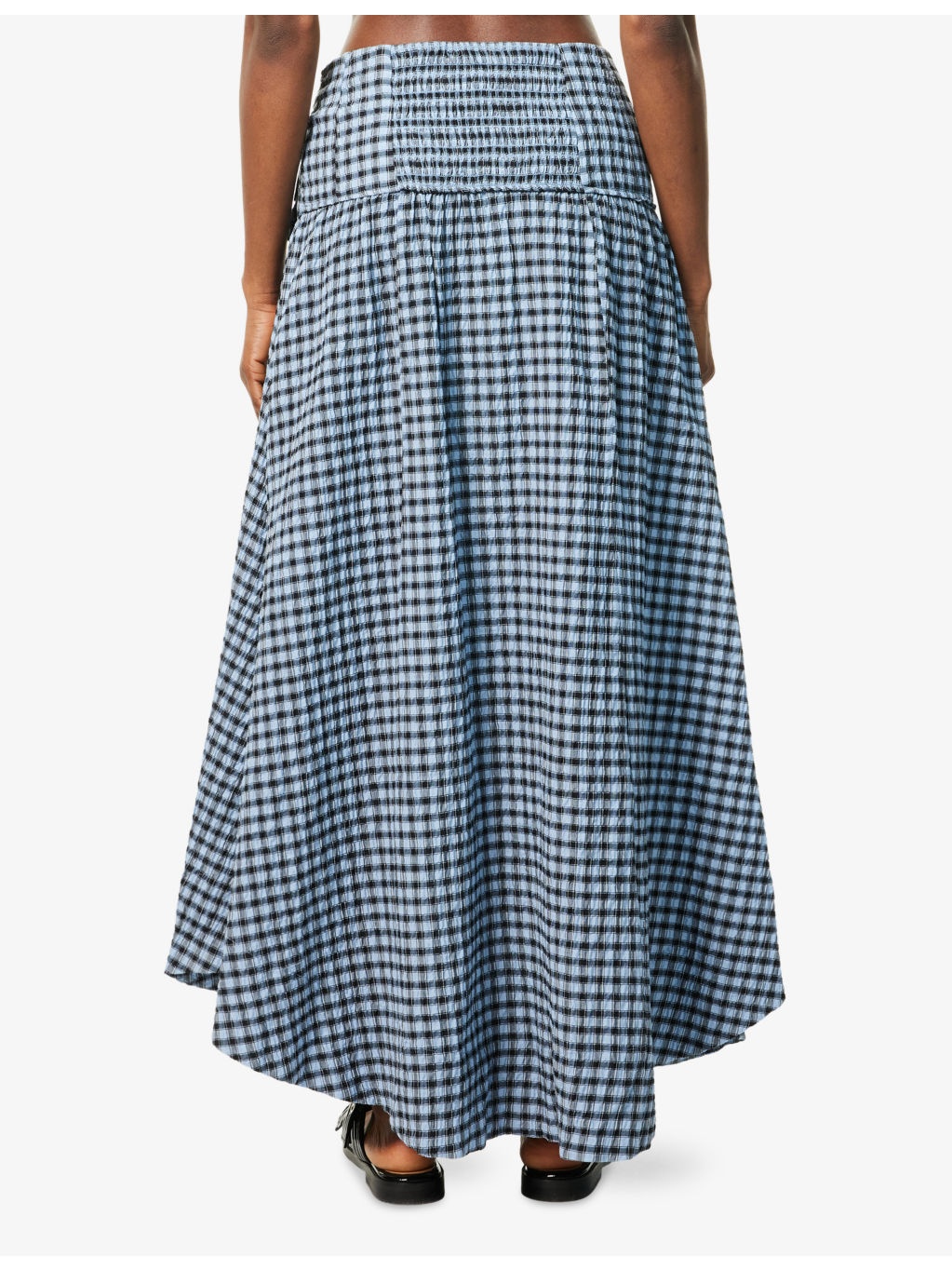 Seersucker Pocket-Front Check Woven Maxi Skirt - 4