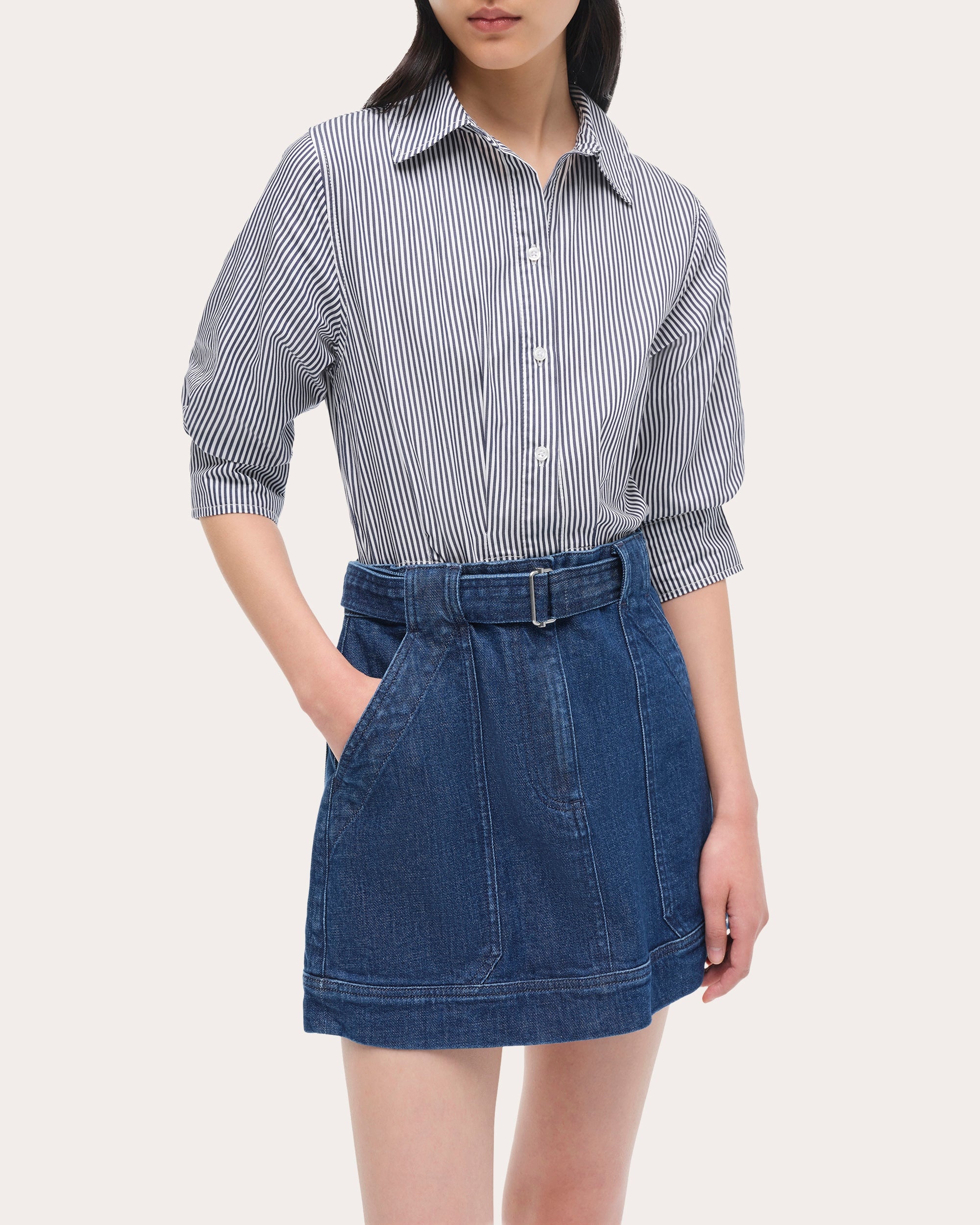 Harlowe Cotton Combo Denim Shirt Dress - 4