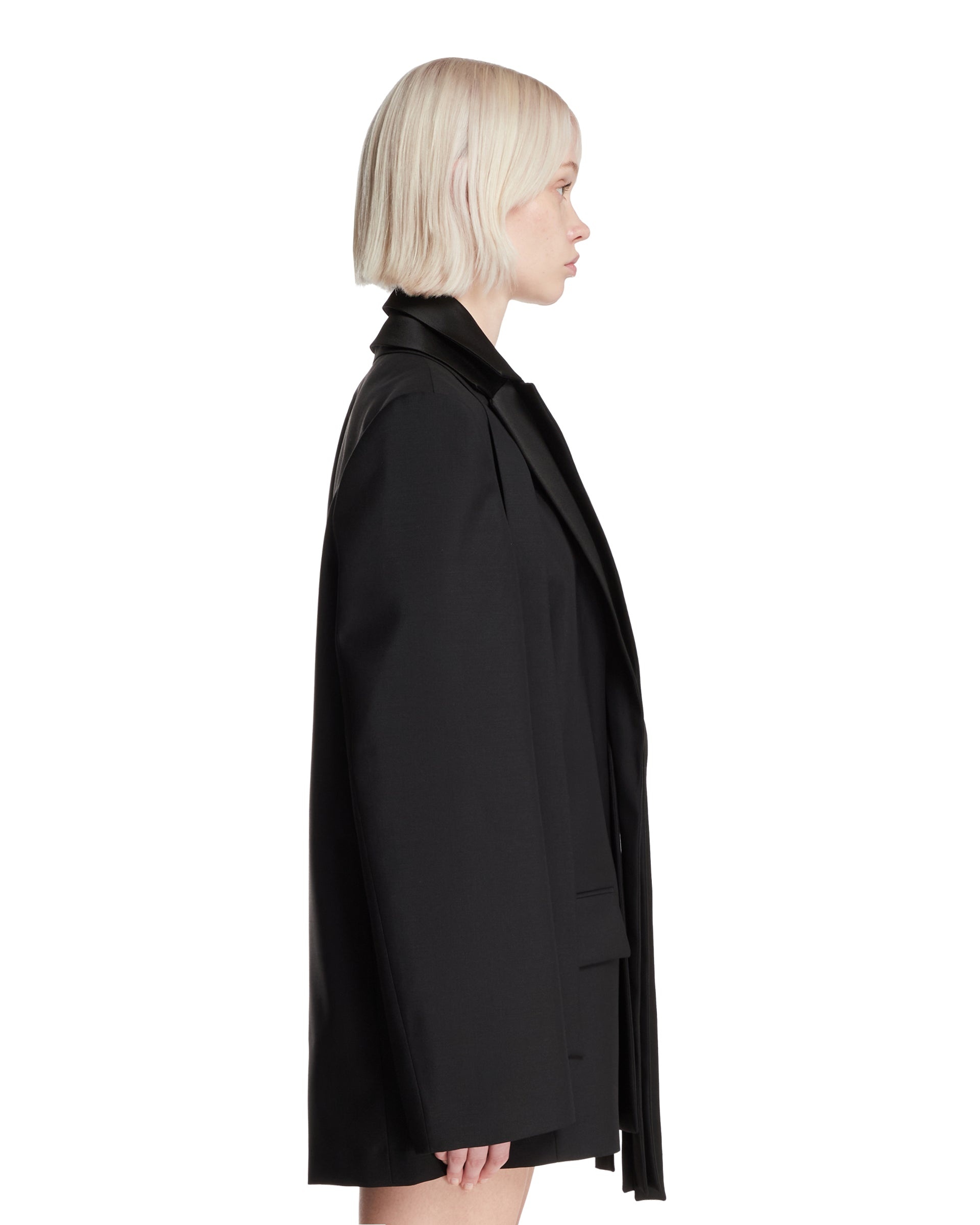Black Deconstructed Blazer with Satin Lapels - 5
