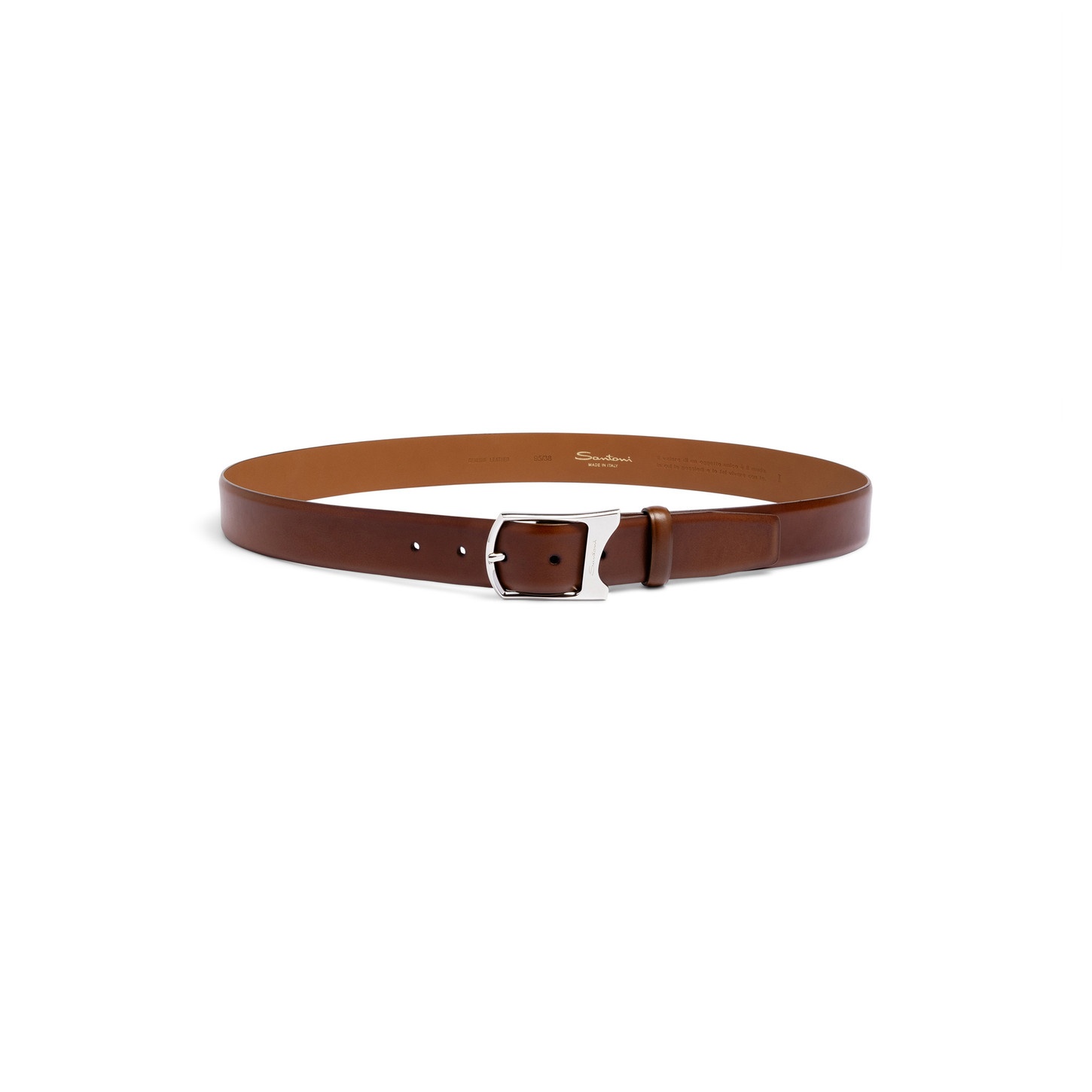 Men's brown leather adjustable belt - 4