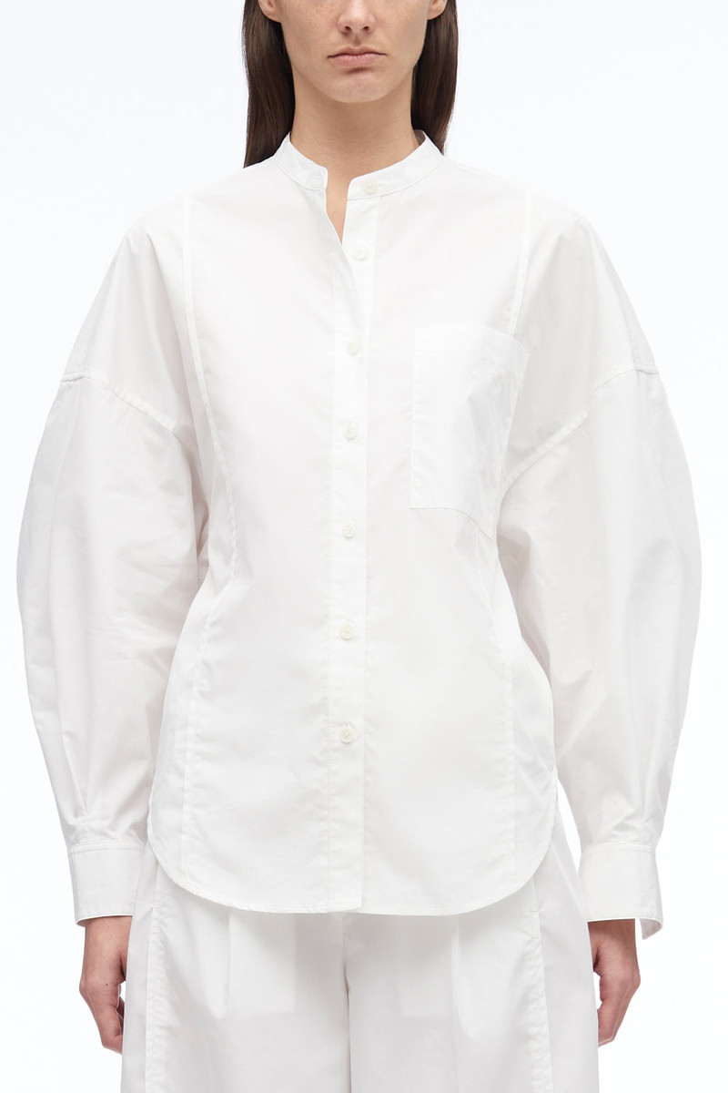 Long Sleeve Band Collar Poplin Shirt 1