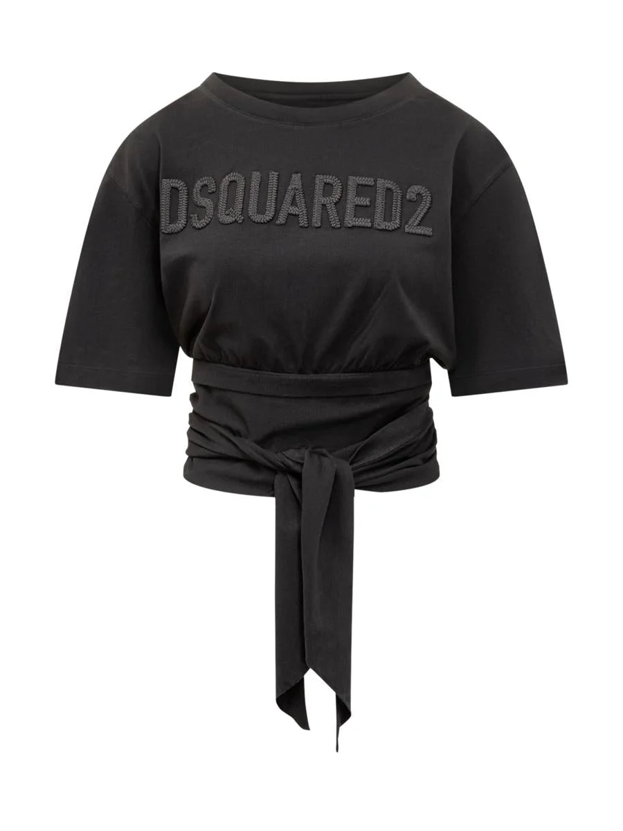 DSQUARED2 Black T-Shirt With Logo And Knot Dsquared2 - 1
