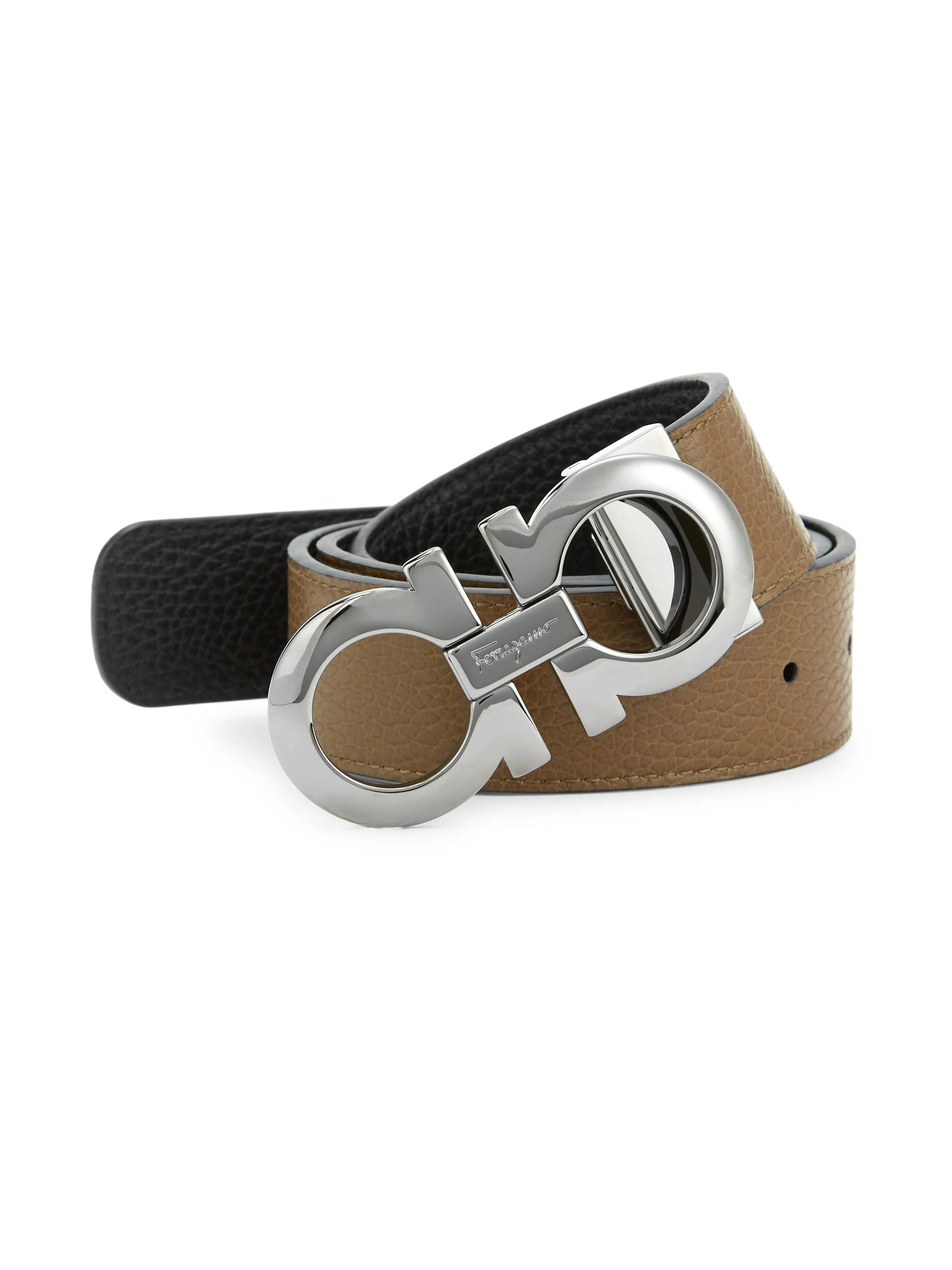 Men's Adjustable Gancini Cut-to-Size Reversible Leather Belt - Brown Nero - 1