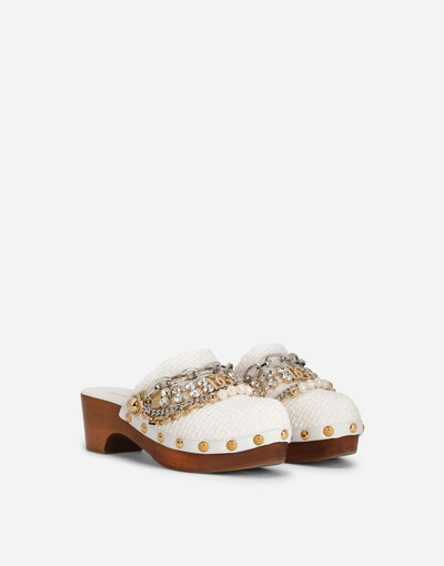 Dolce & Gabbana Raffia clogs with bejeweled chain outlook