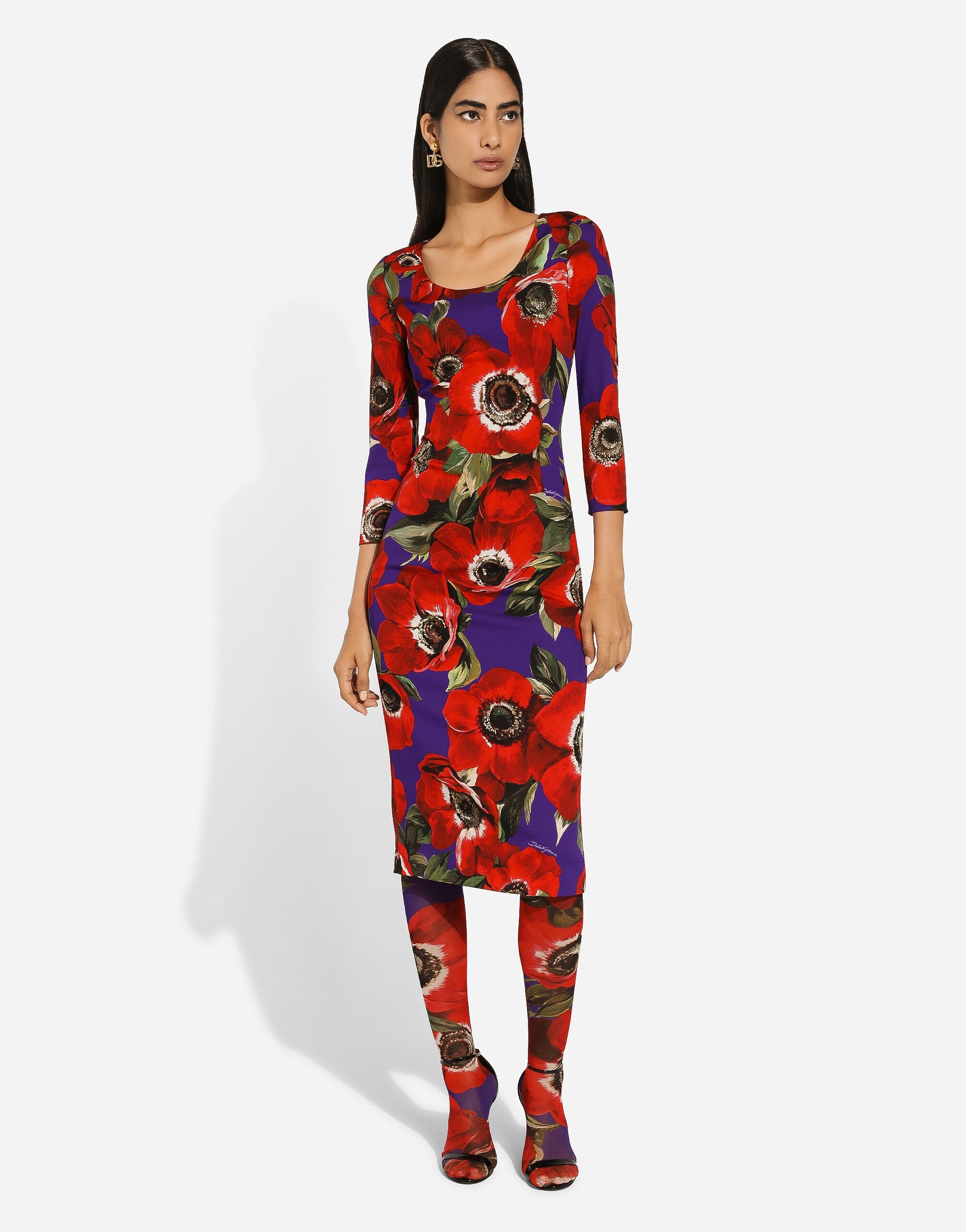 Charmeuse sheath dress with anemone print - 2