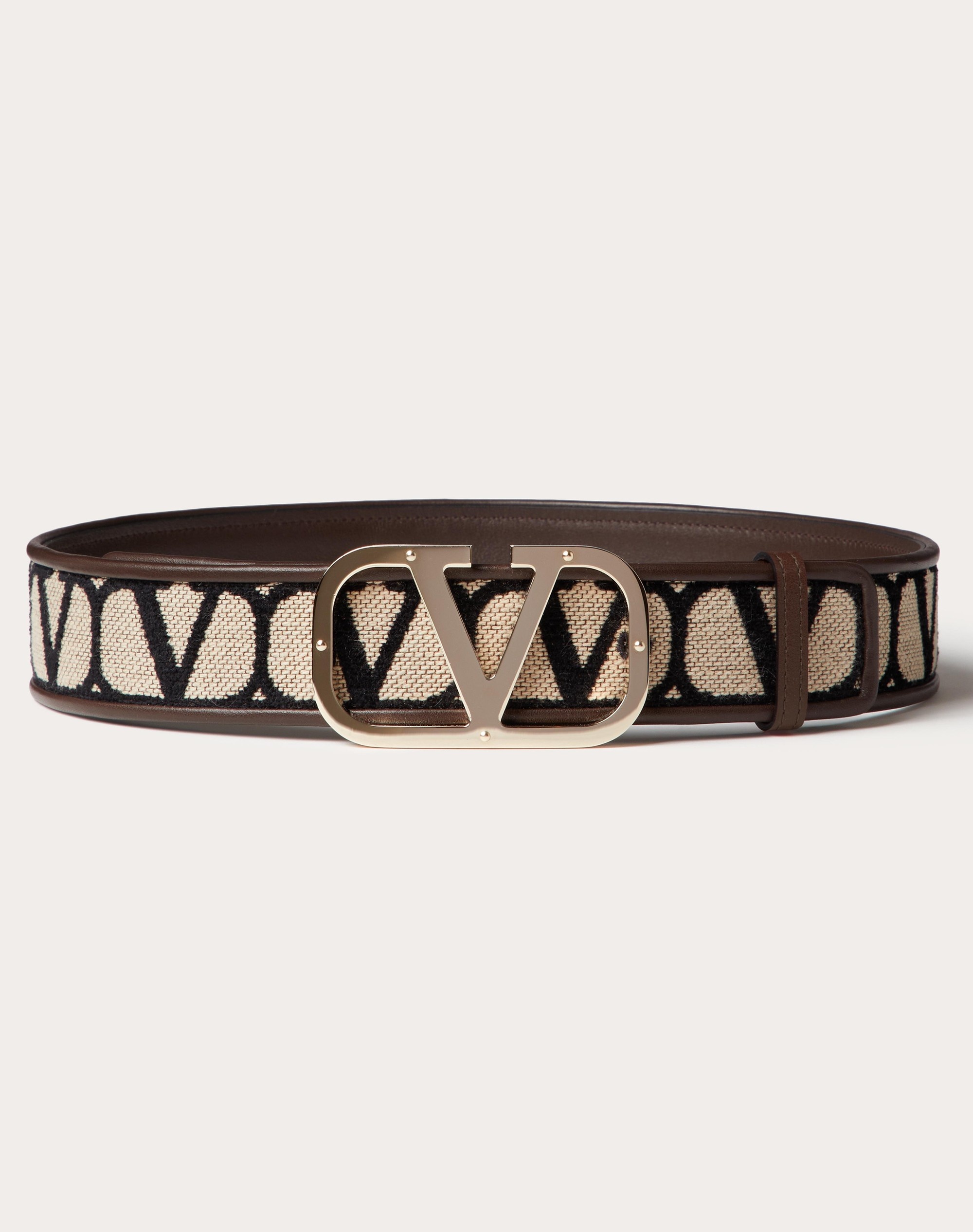 VALENTINO GARAVANI Valentino Garavani Iconographe leather-trimmed flocked  canvas belt