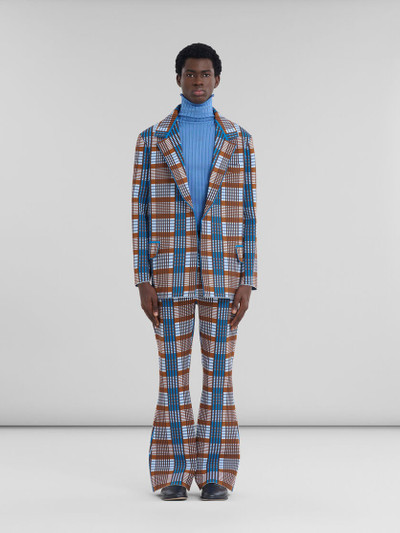 Marni BROWN AND BLUE CHECKED TECHNO KNIT BLAZER outlook