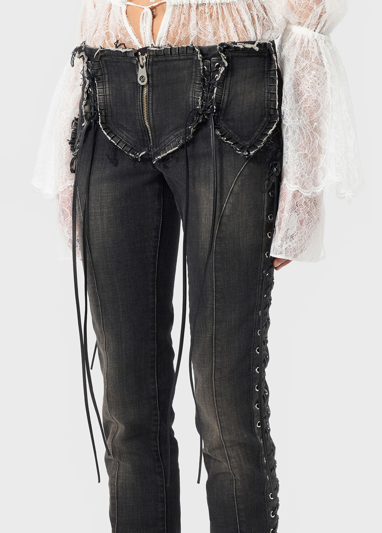 SLIM FIT JEANS WITH EYELETS AND LACES - 4