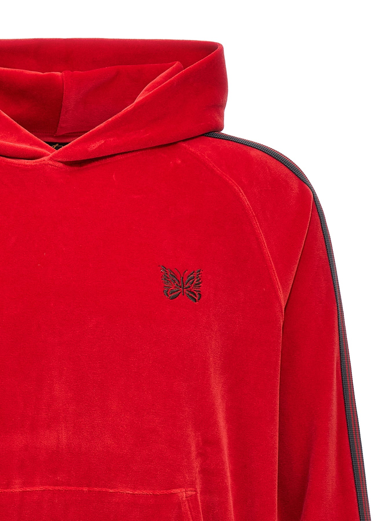 Logo Embroidery Velvet Hoodie Sweatshirt Red - 4