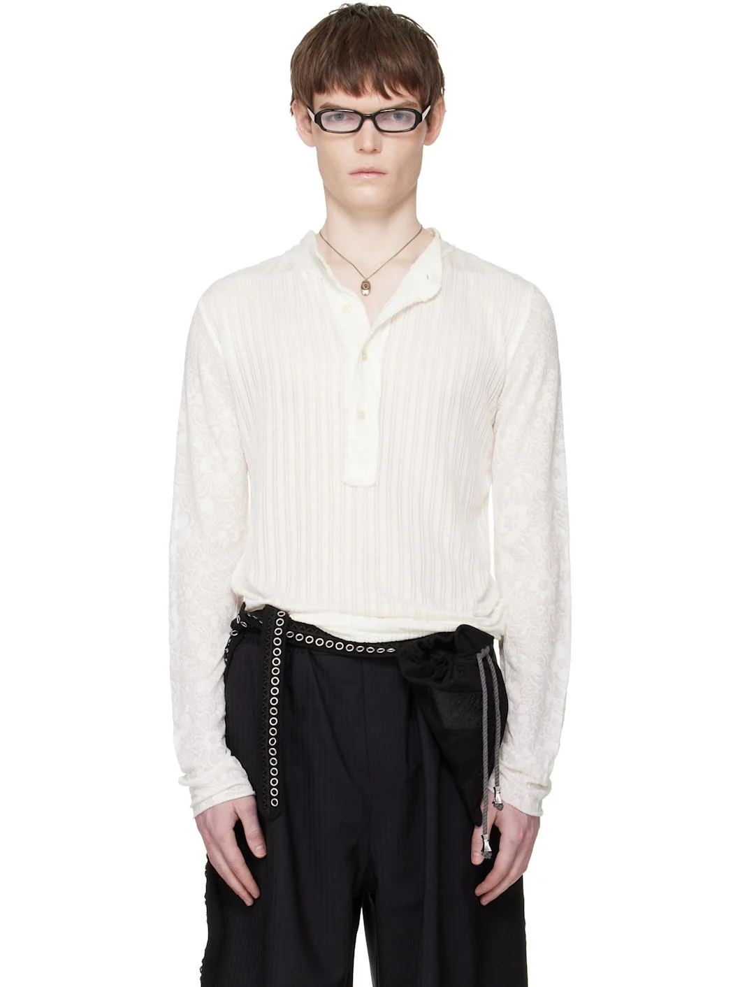 White Kitchen Curtain Stacked Henley - 1