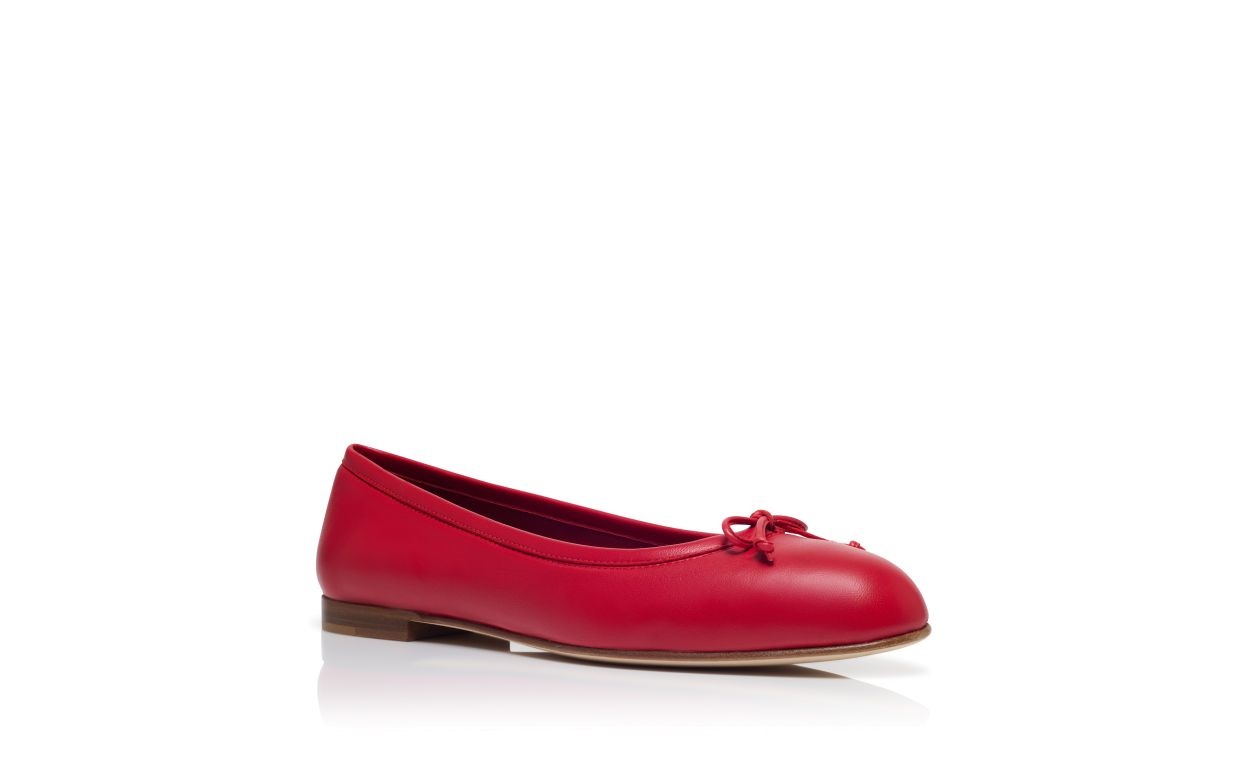 Red Nappa Leather Ballerina Flats - 3