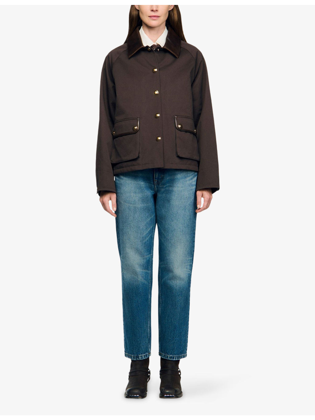 Gabardine Contrast-Collar Cotton Coat - 2