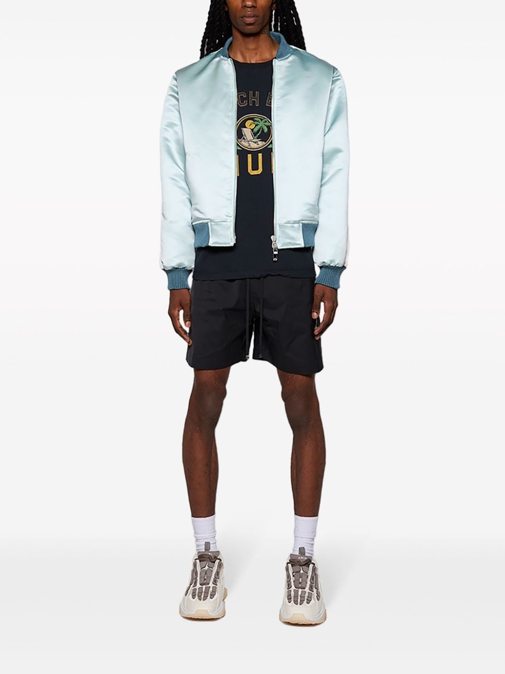 logo-applique satin bomber jacket - 2