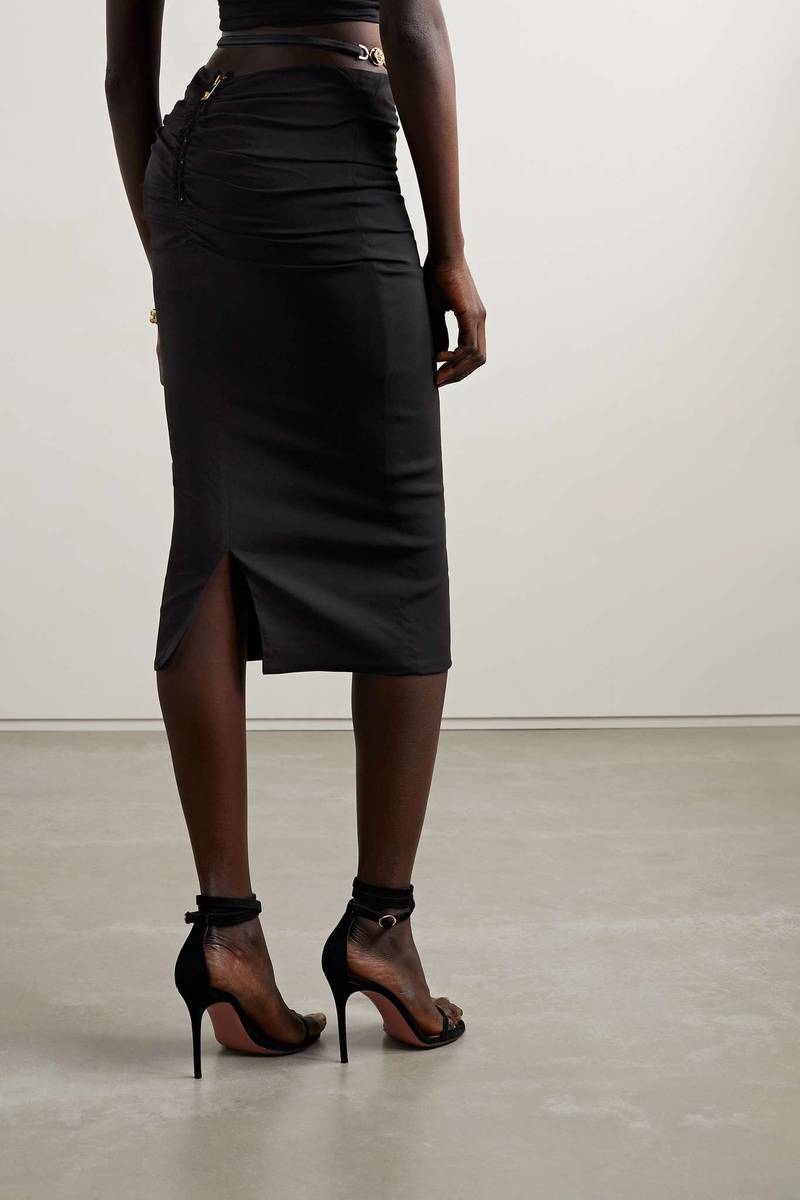 Embellished ruched crepe midi skirt 3