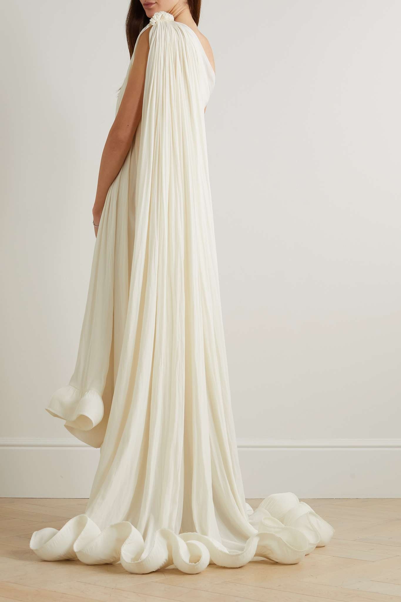 One-shoulder ruffled charmeuse gown - 3