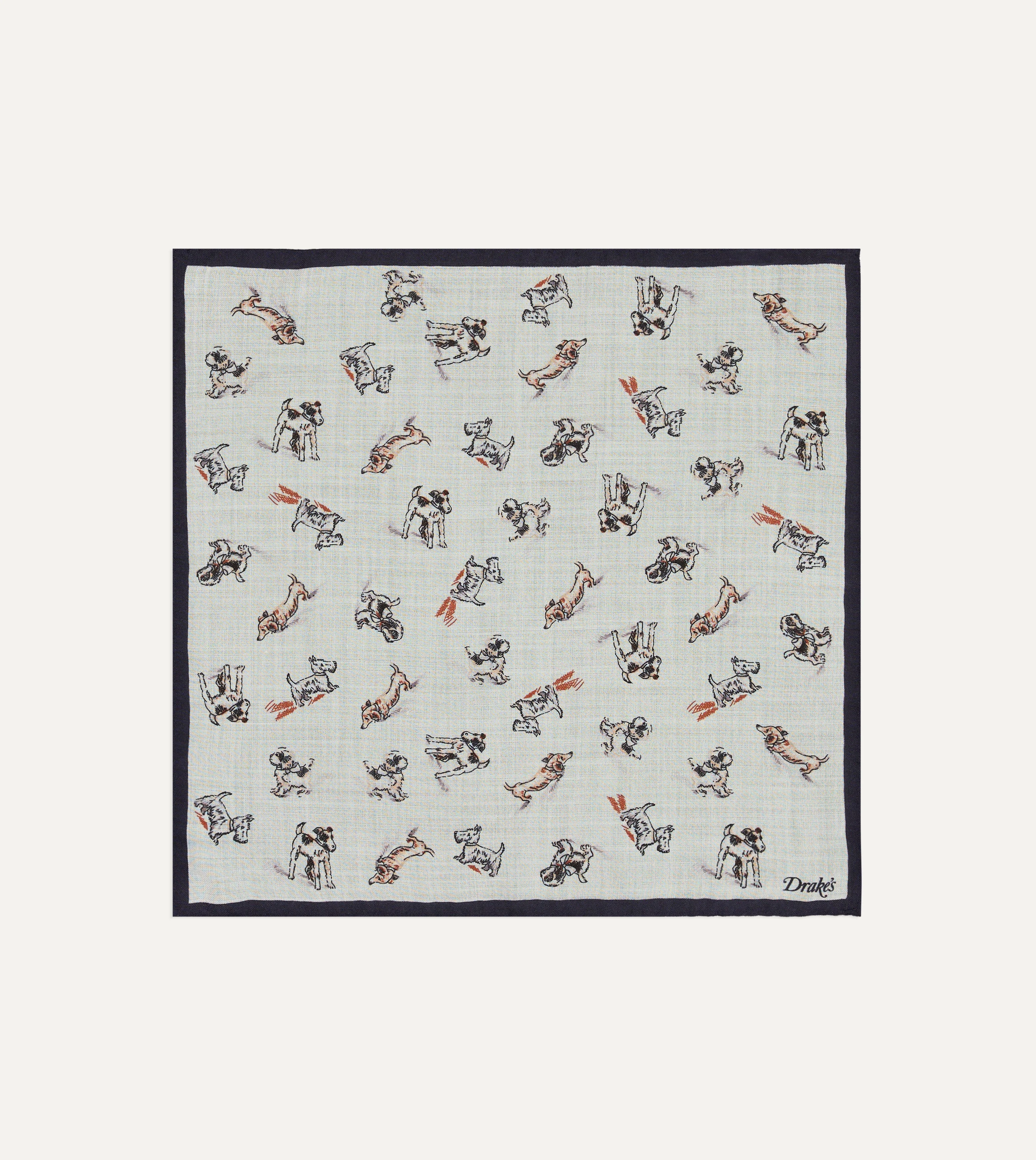 Ecru Dogs Print Wool-Silk Pocket Square - 1