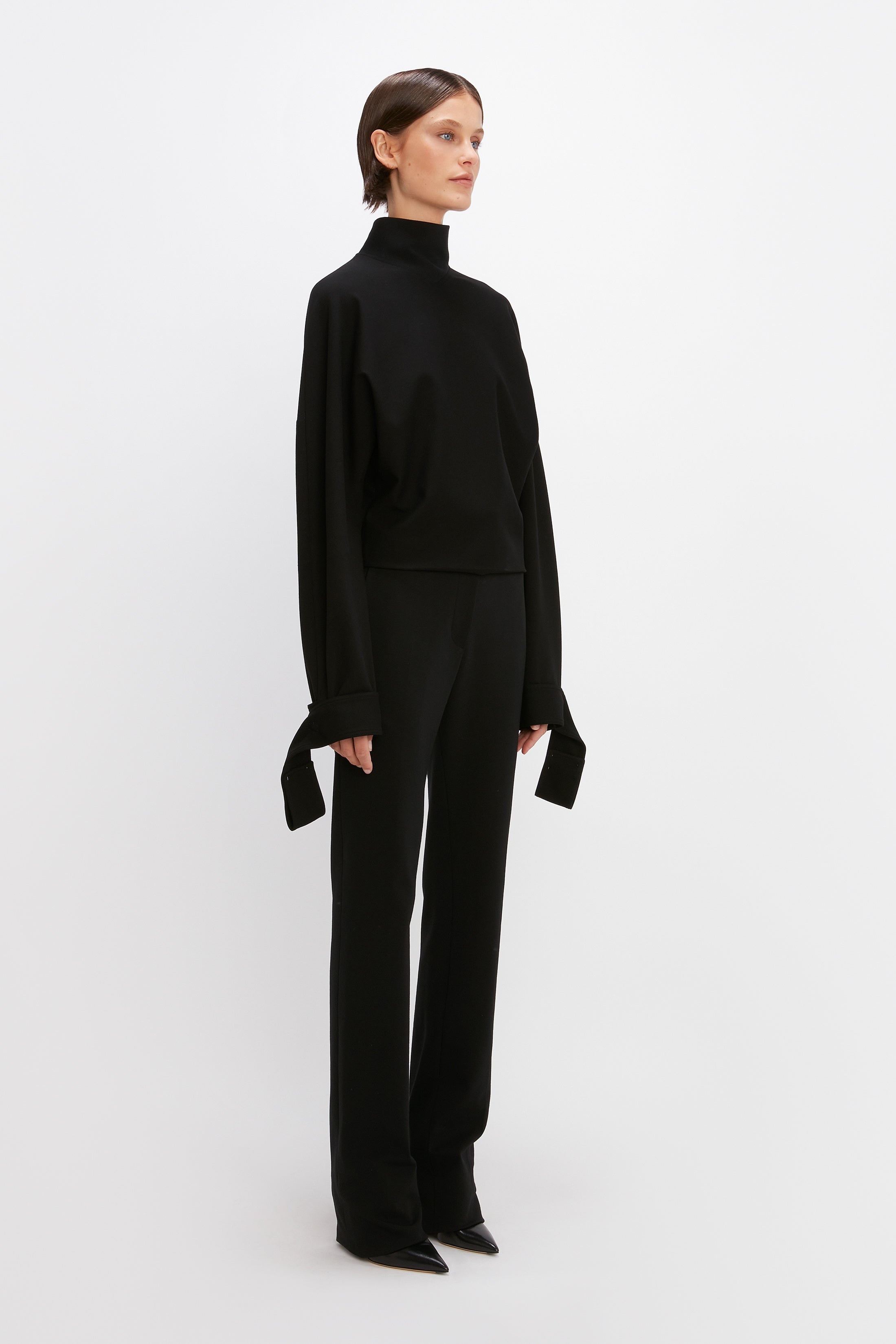 High Waisted Ponti Trouser in Black - 3