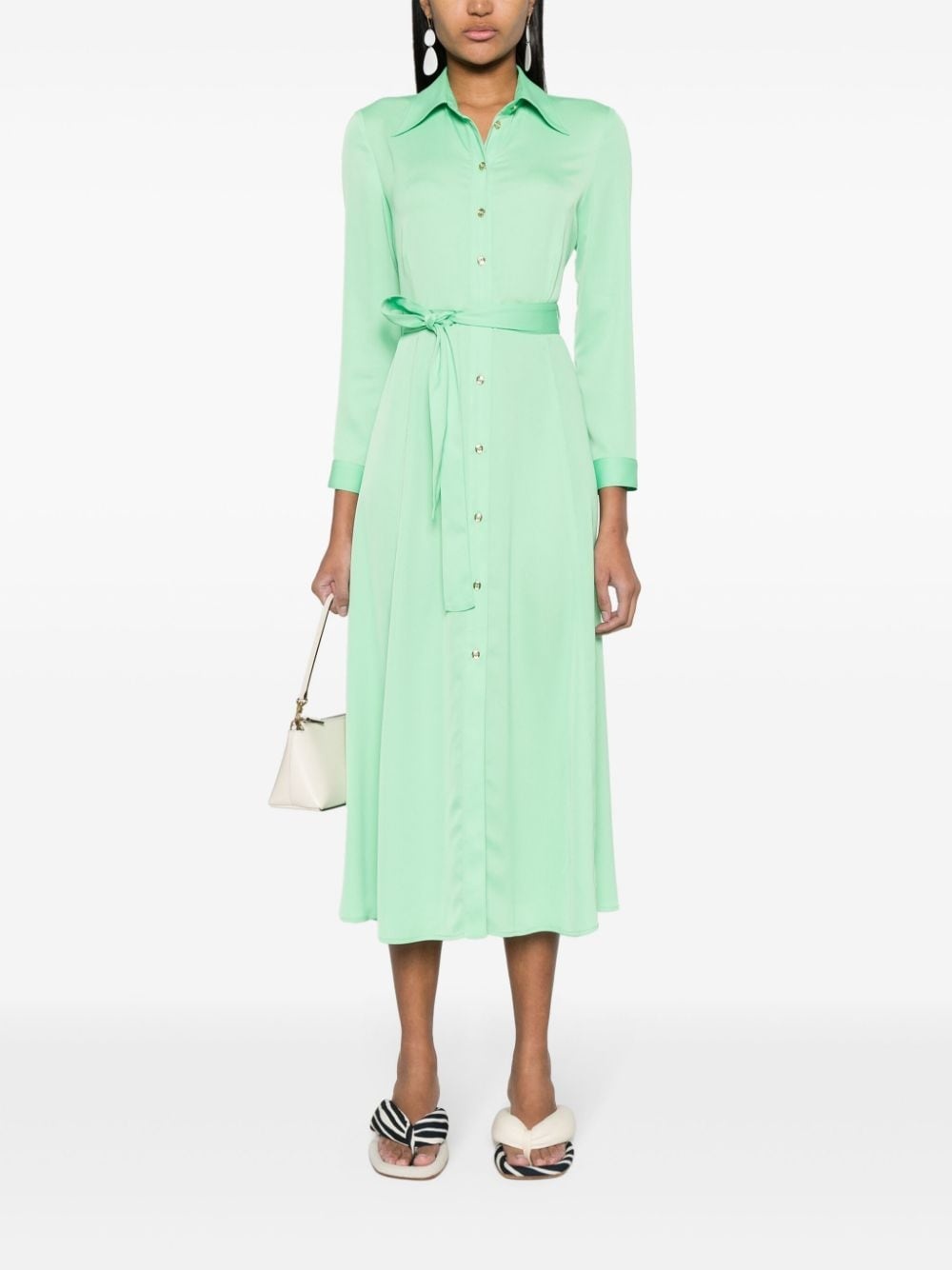 belted crepe de chine midi dress - 2
