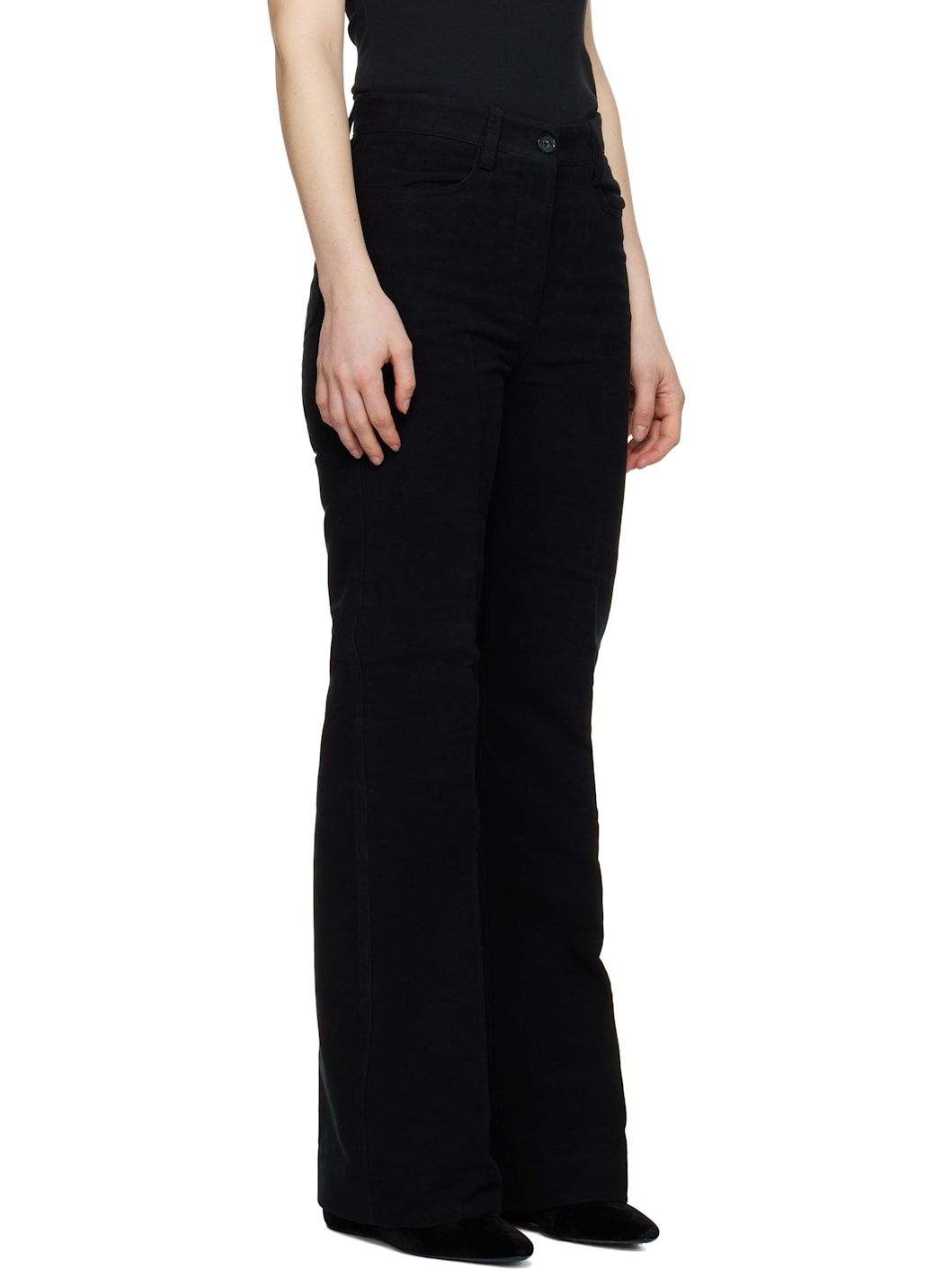 Black Flared Moleskin Trousers - 2