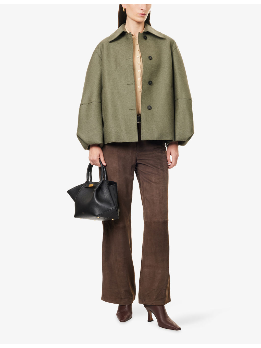 Puff Sleeves Pressed Wool Jacket - 2
