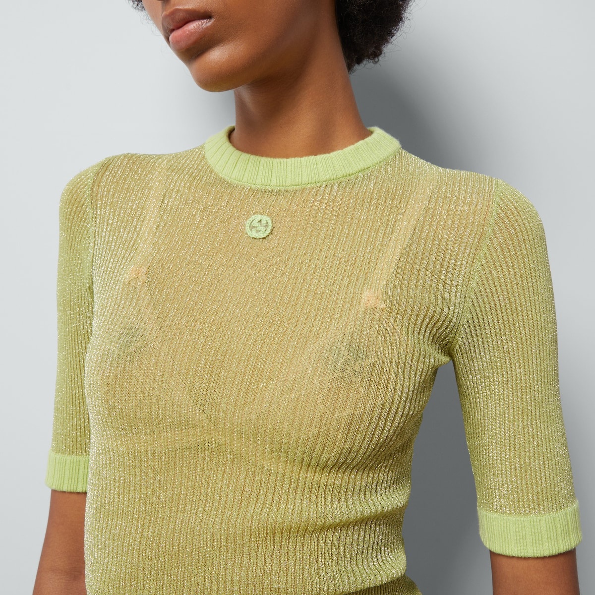 Lamé knit top with Interlocking G - 3