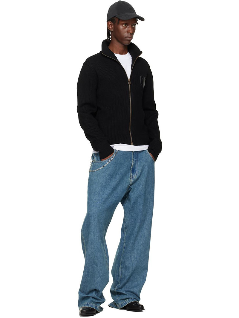 VETEMENTS Black Leather Cross Zip-Up Sweater outlook