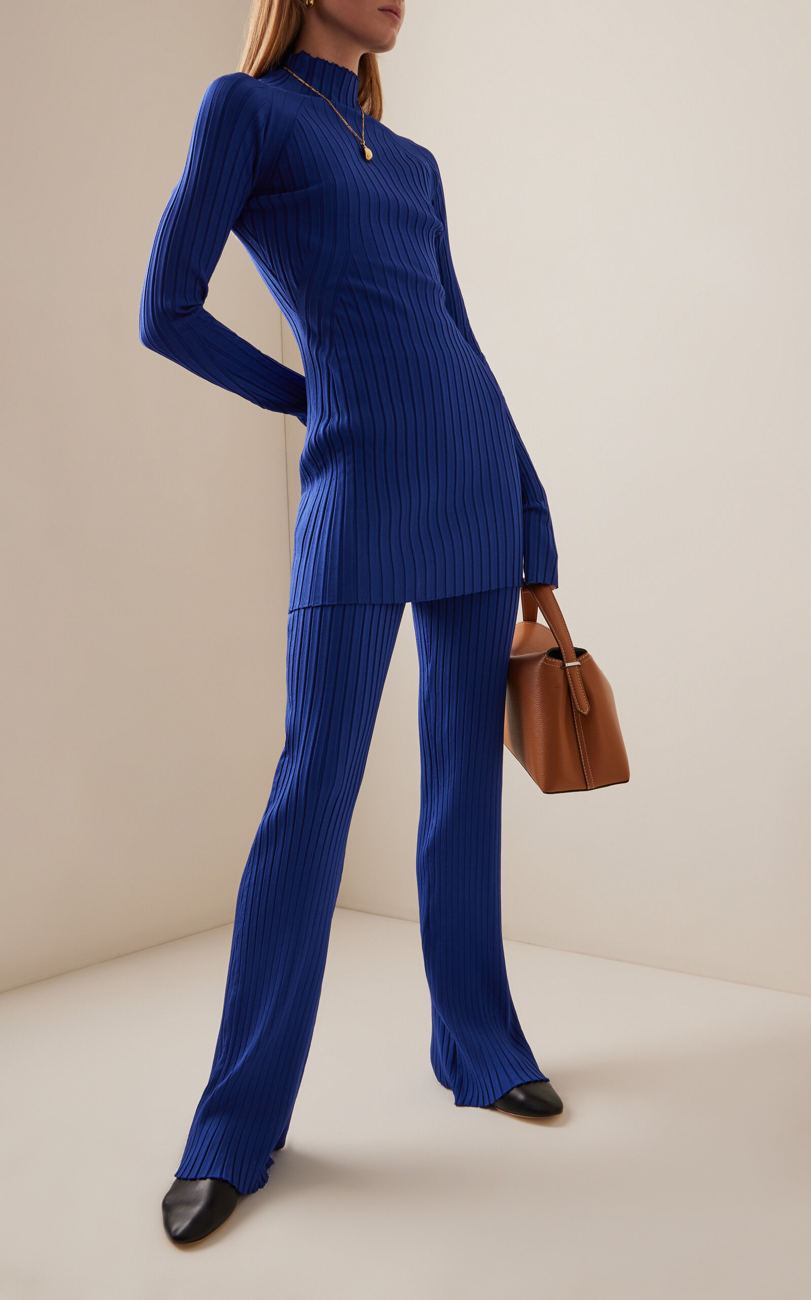 Hannah Ribbed-Knit Flared Pants navy - 2