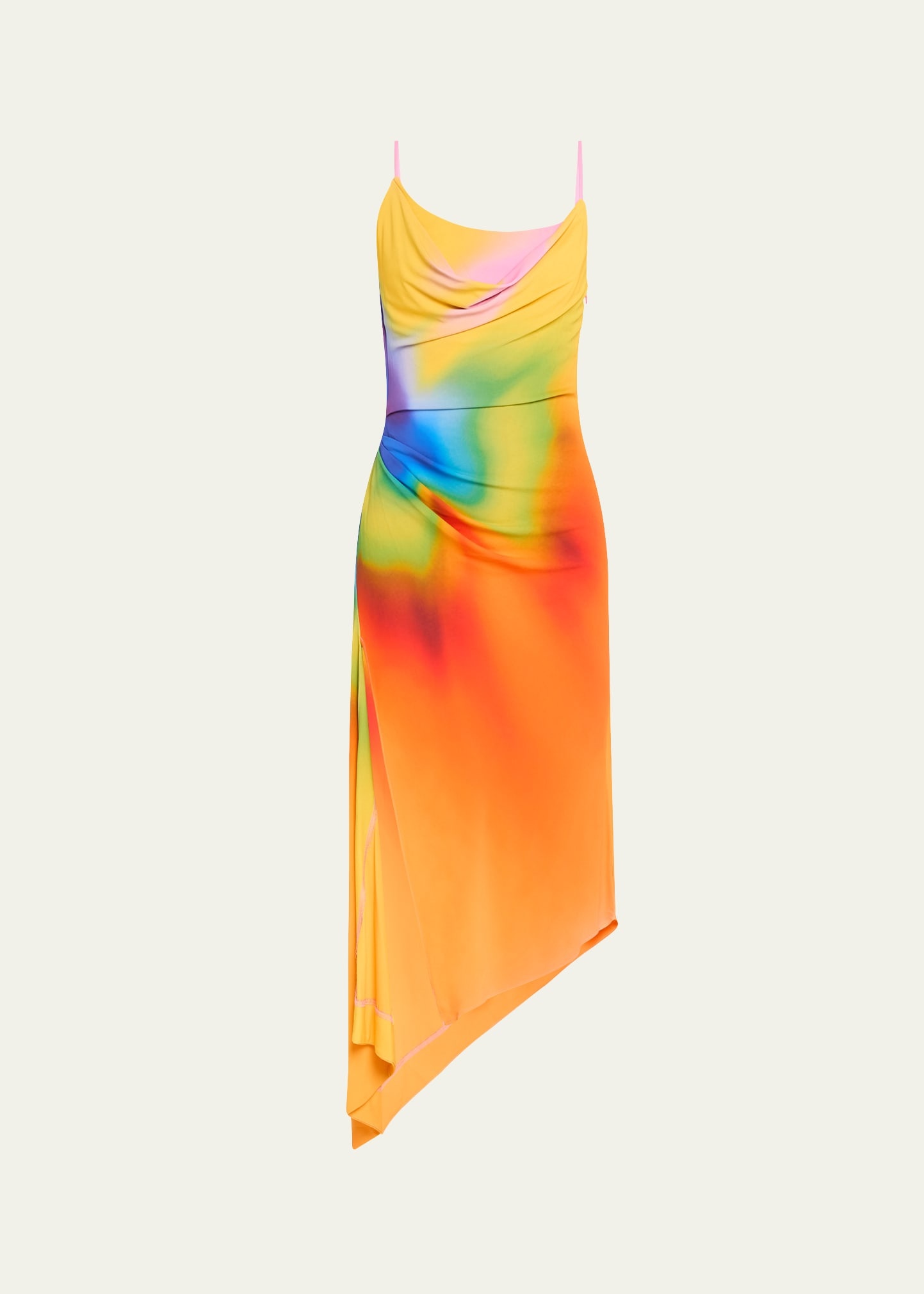 Draped Rainbow Orchid Asymmetric Slip Dress - 1