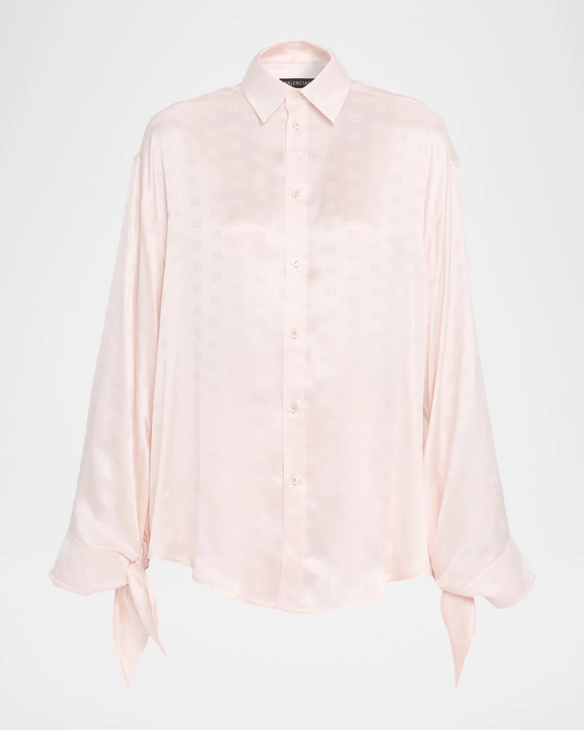Knotted-Cuff Silk Jacquard Button-Down Blouse - 1
