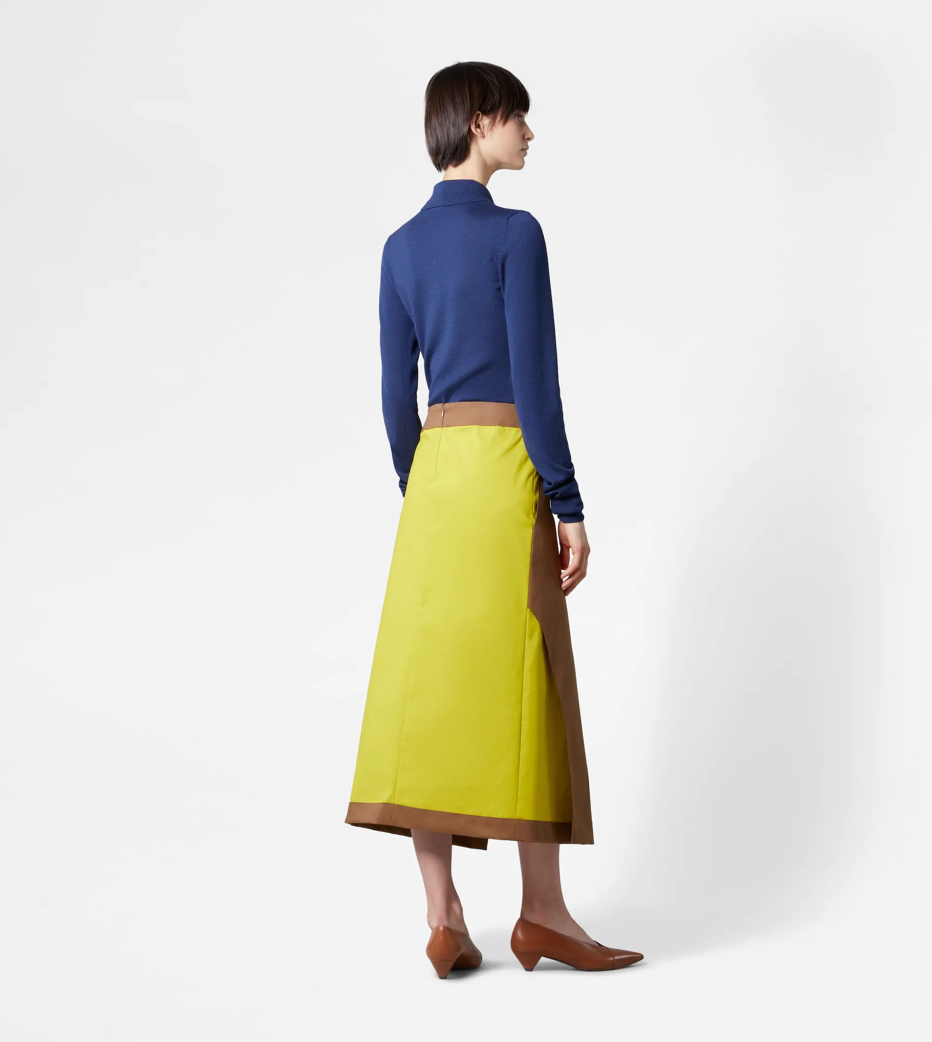 TWO-TONE MIDI-SKIRT - BROWN, YELLOW - 3