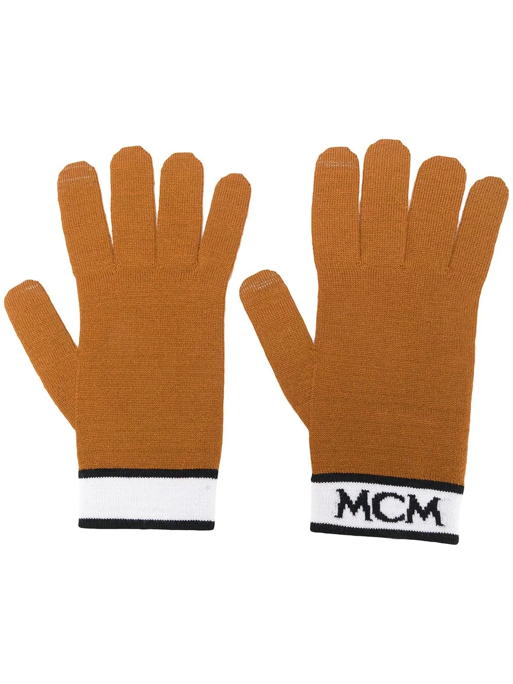 knitted logo gloves - 1