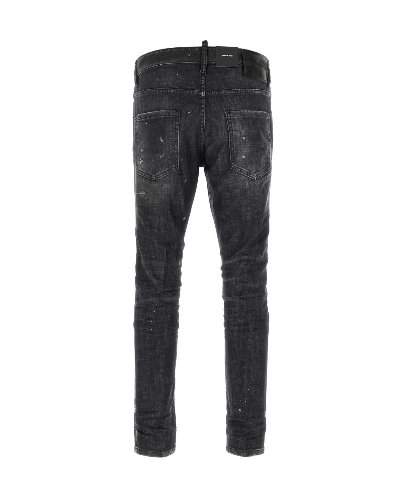Black Stretch Denim Skater Jeans - 2
