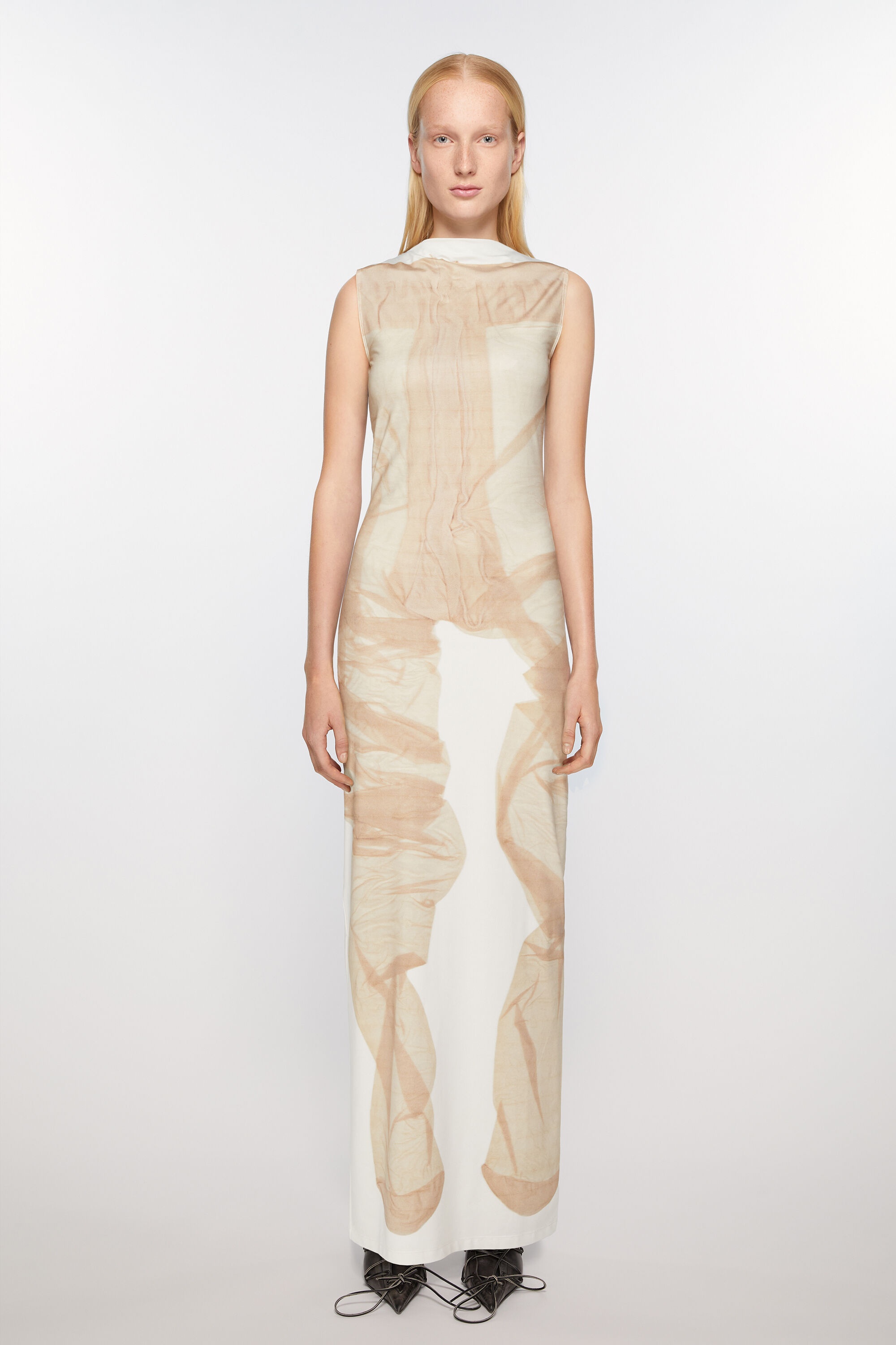 Print long dress - White/beige - 2