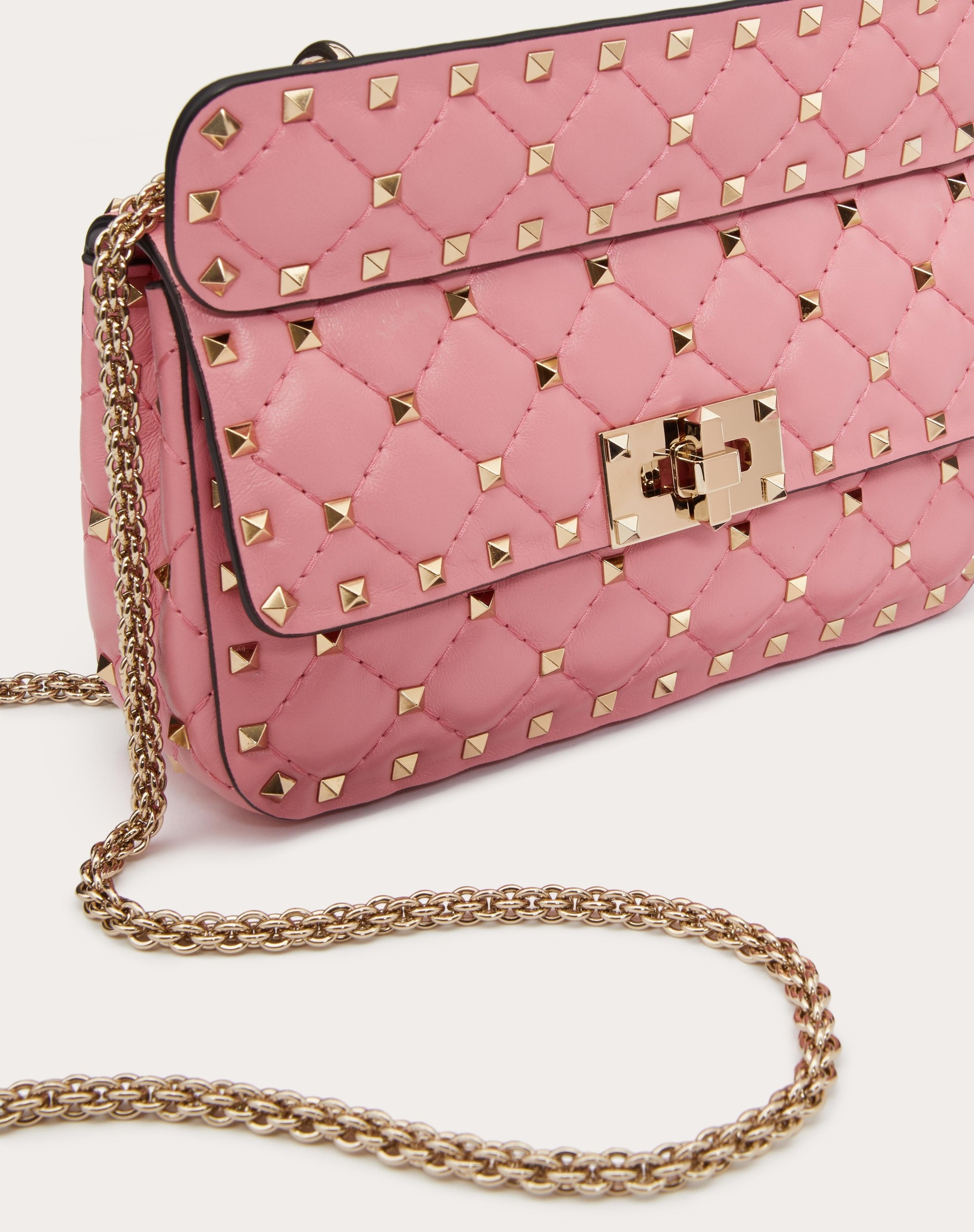 Valentino Metallic Pink Quilted Leather Small Rockstud Spike Top Handle Bag  Valentino