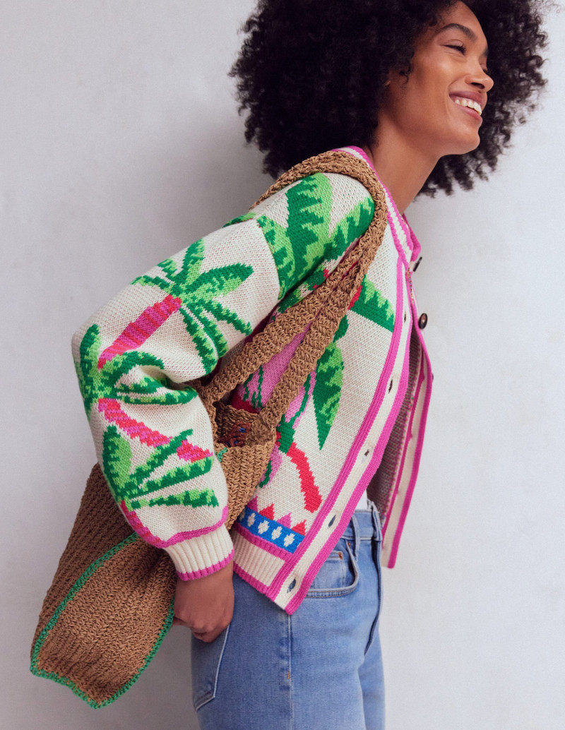Abi Jacquard Cardigan-Warm Ivory, Palm Tree Birds 10