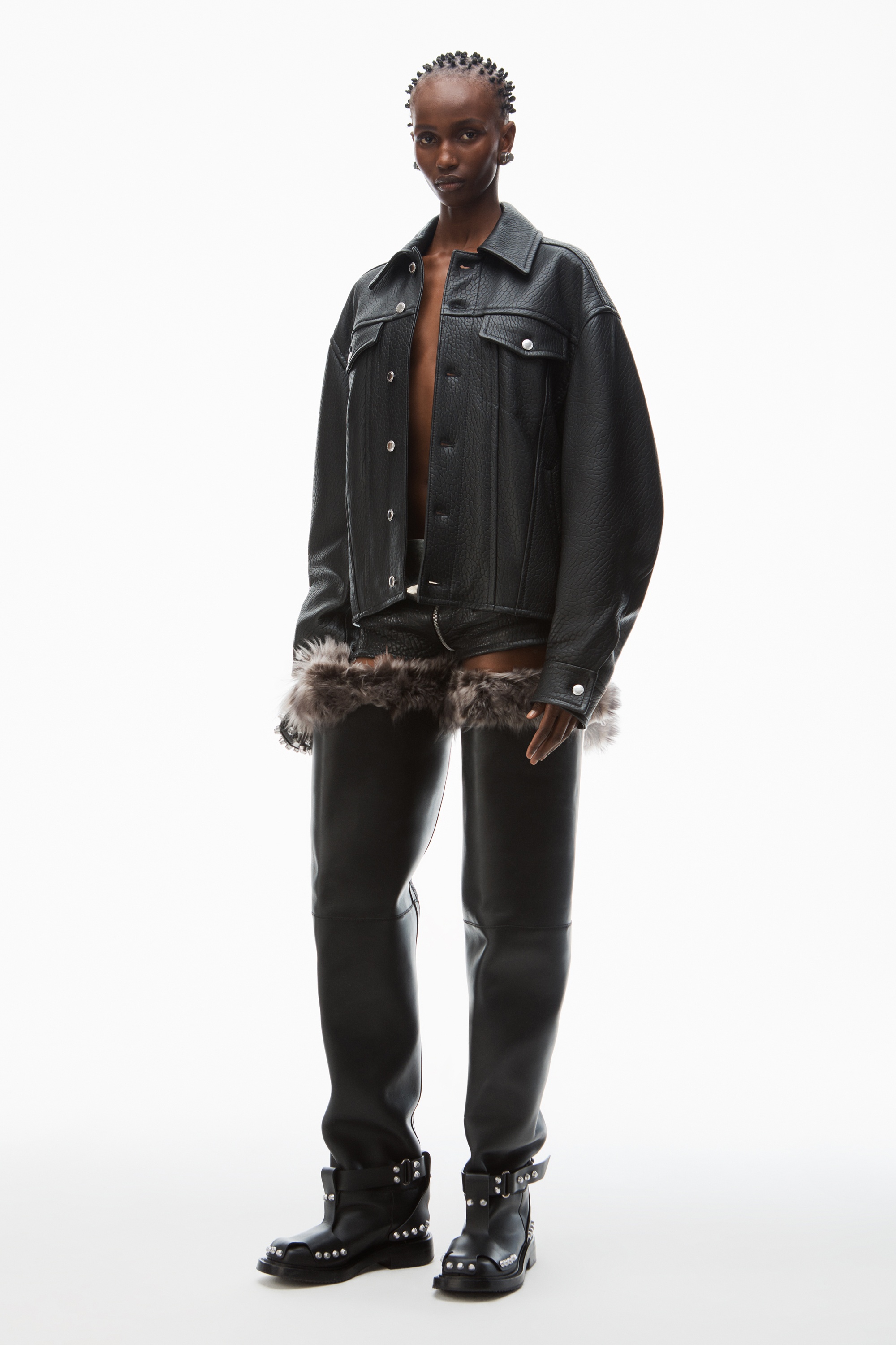 lambskin leather trucker jacket - 2