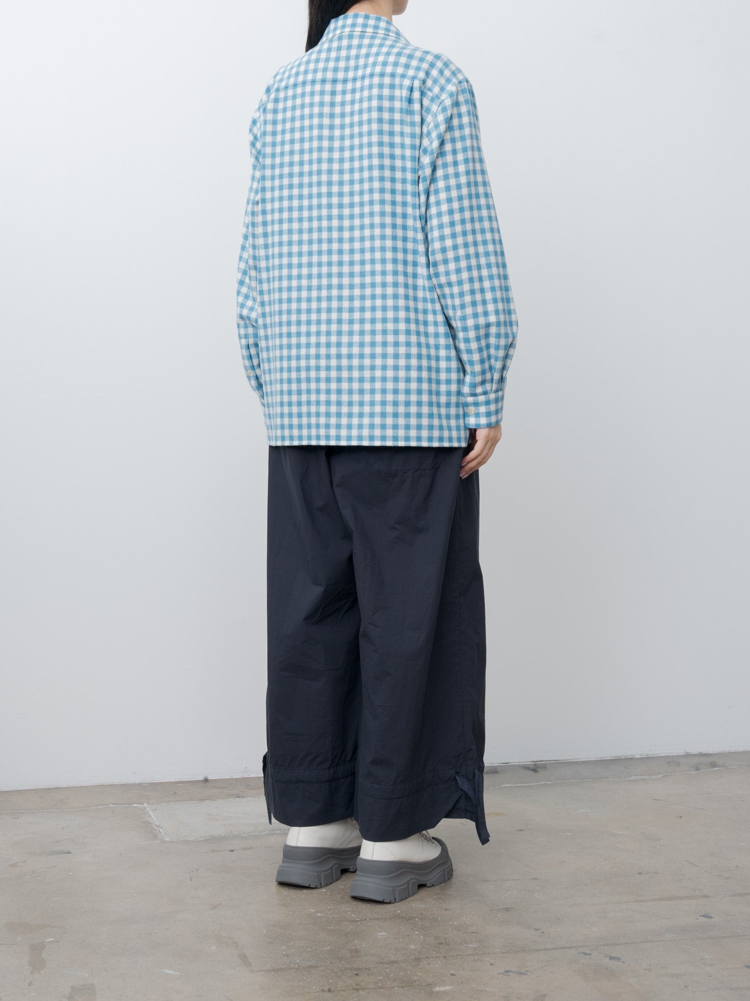 Airy Smooth Cashmere Shirt Blouson - Light Blue Gingham Check - 6