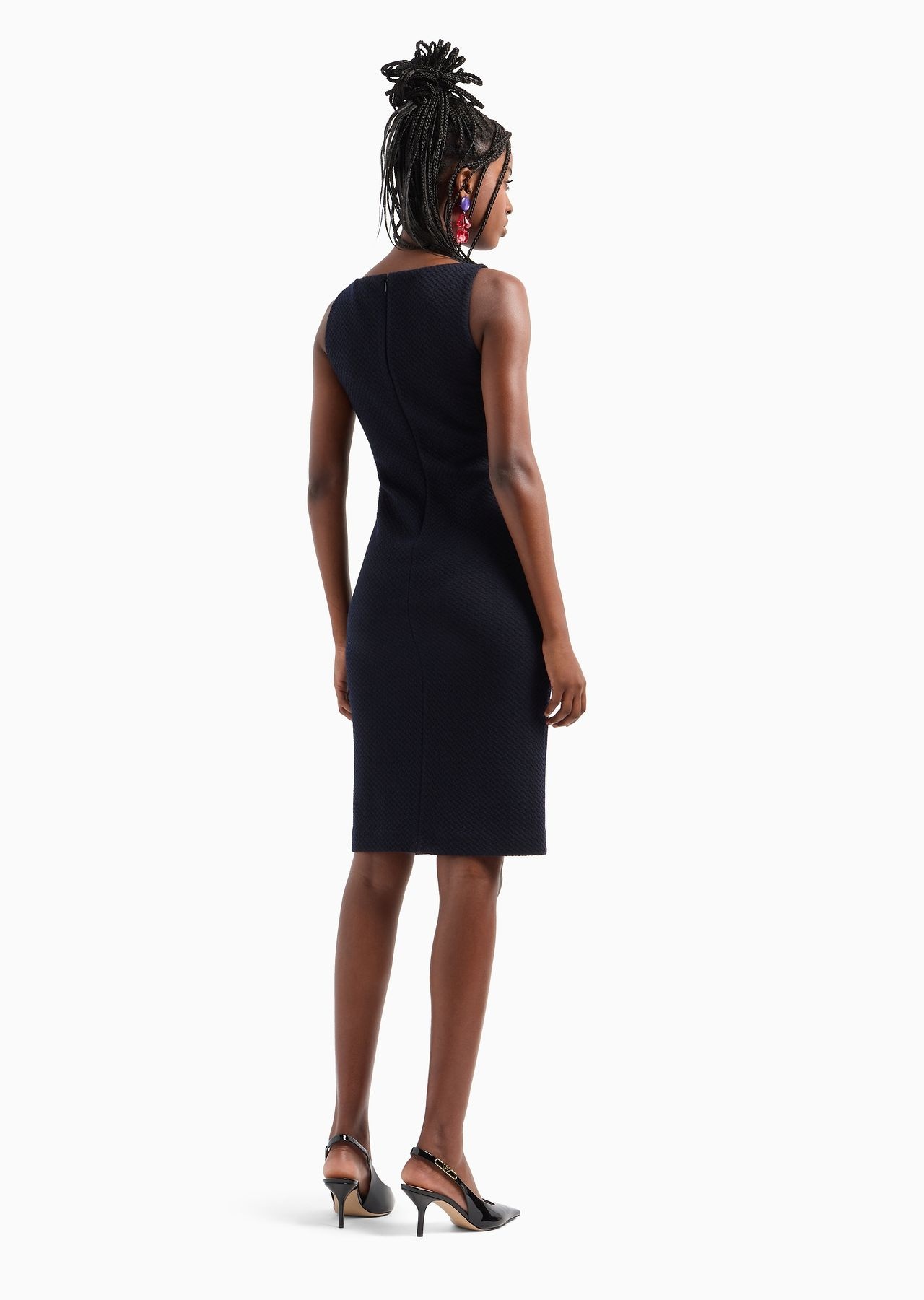 Wool-blend jacquard jersey sheath dress with embossed pattern - 3