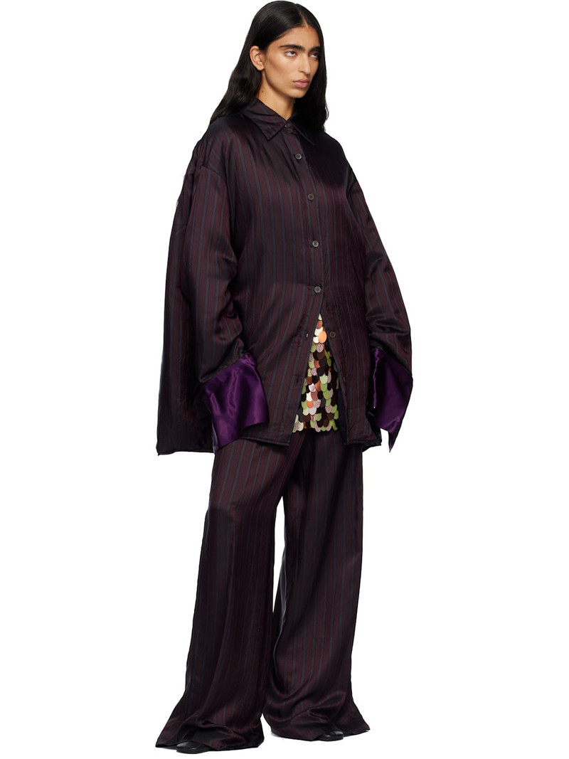 Dries Van Noten Burgundy Oversized Striped Overshirt outlook