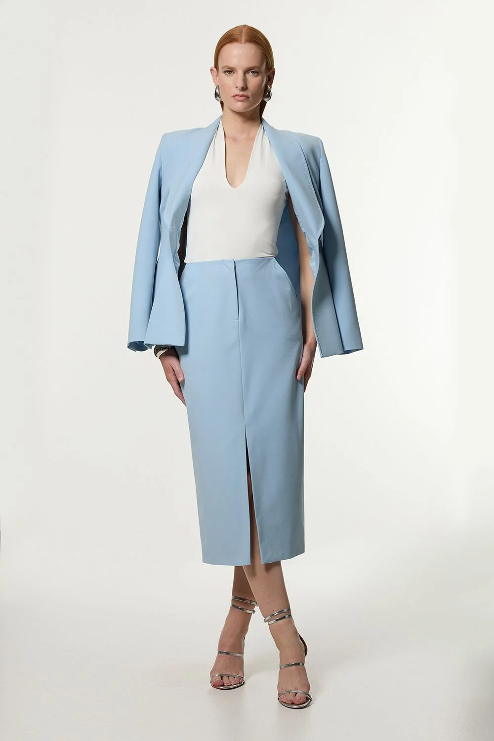 Compact Stretch Stab Stitch Tailored Pencil Midi Skirt - 1