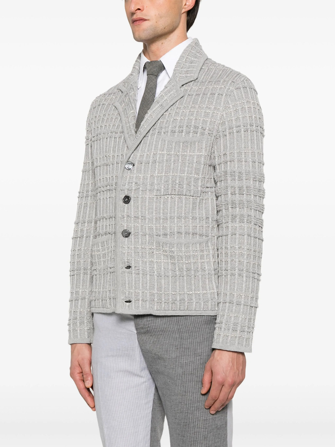 Seersucker Knit Tweed Jacquard 4-Bar Cardigan Men - 3
