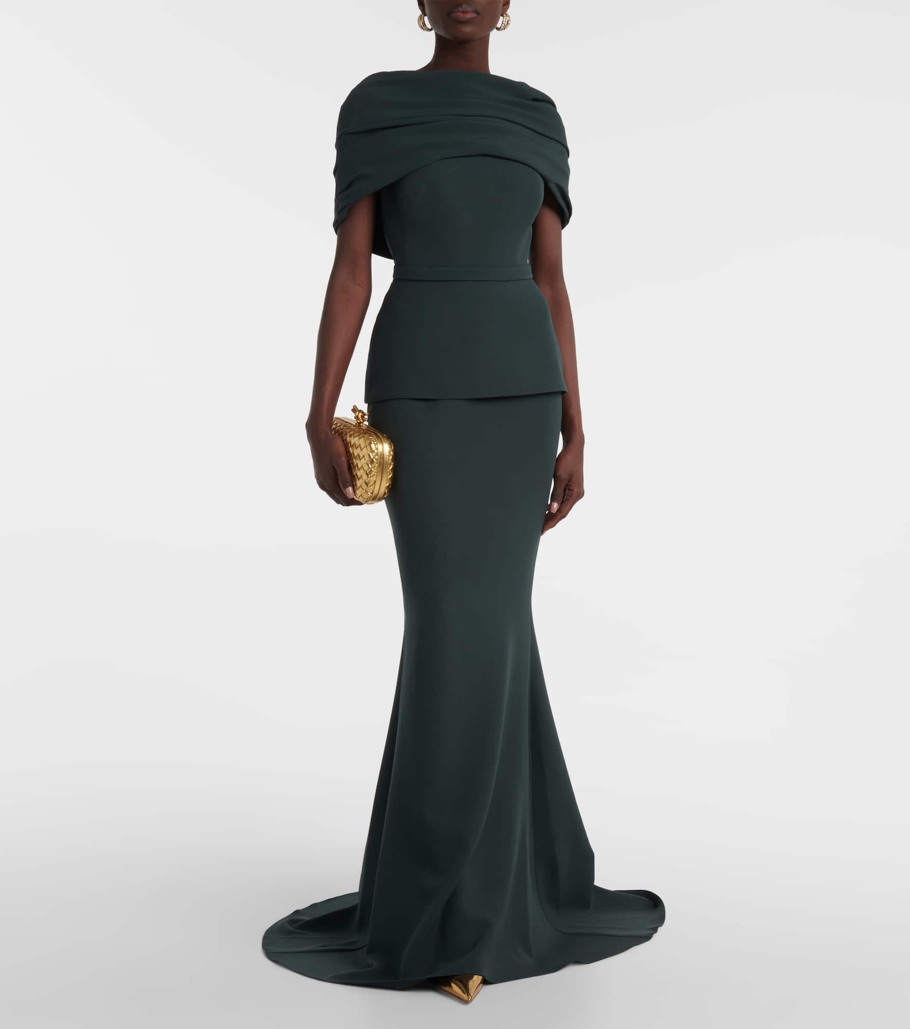 Pleated caped crêpe gown - 2